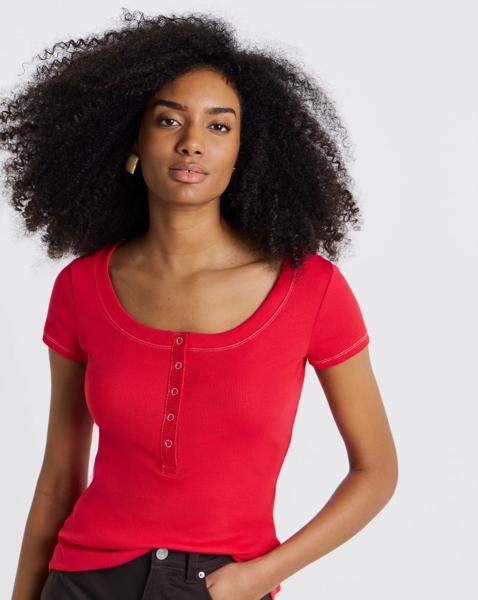 Scoop Neck Henley Tee