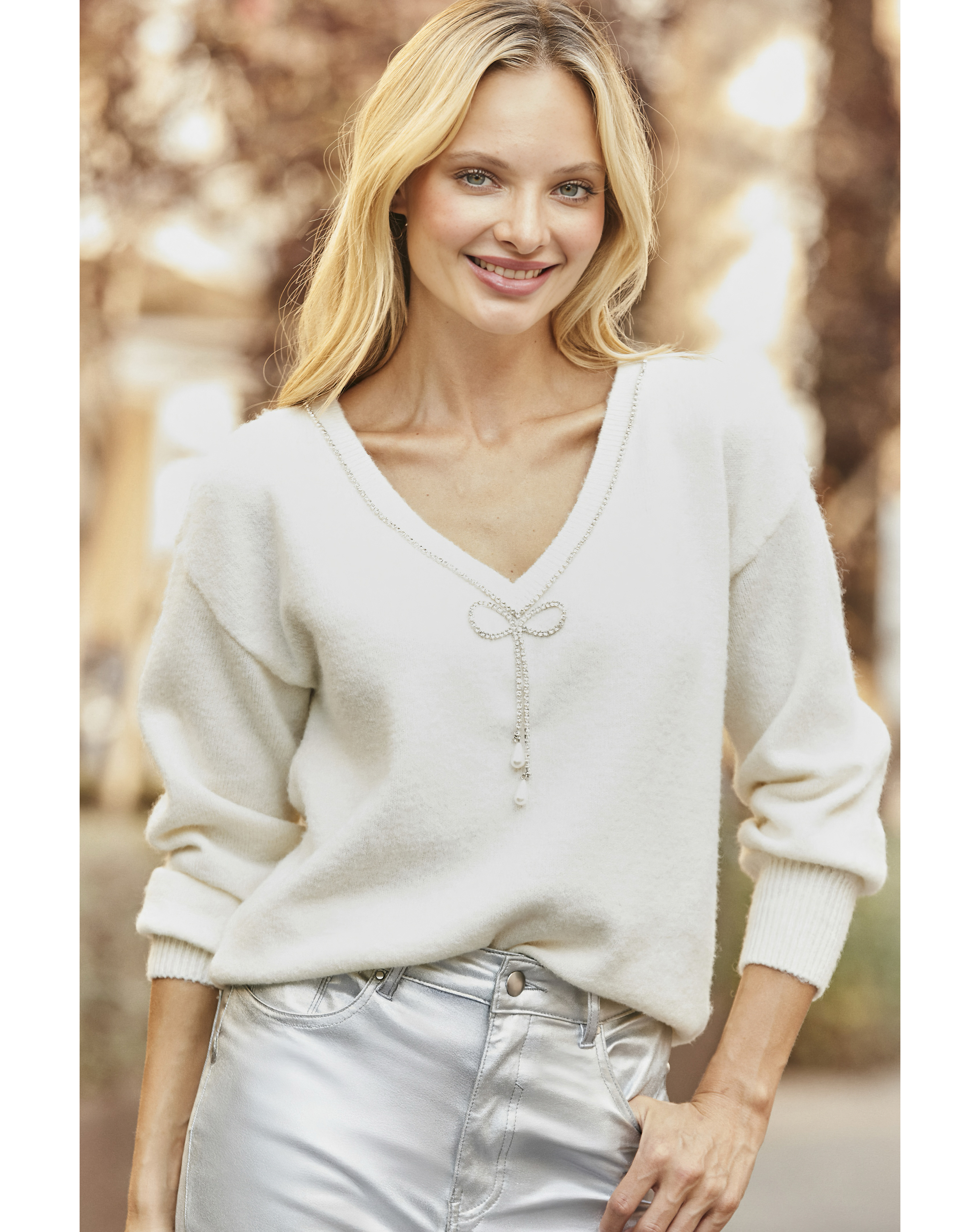Sosandar Embellished Bow Back Jumper