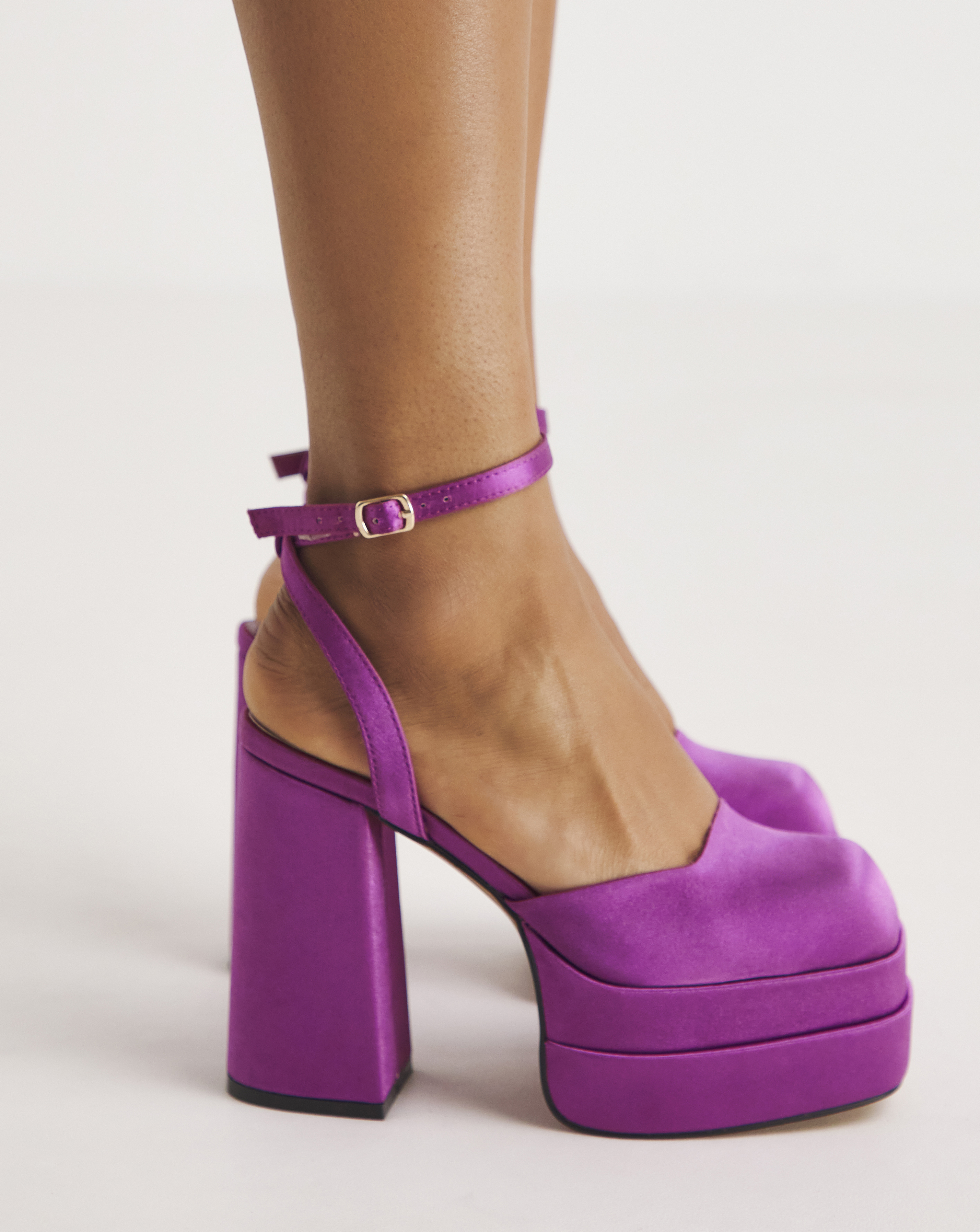Magenta - Women's - Square Toe Platform Heeled Shoes Wide - Size 8