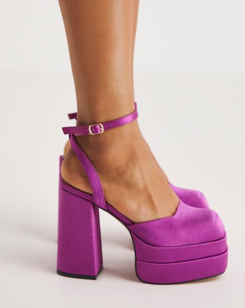 Magenta - Women's - Square Toe Platform Heeled Shoes Wide - Size 8