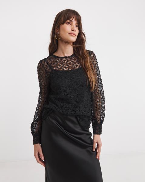 Volume Sleeve Lace Top - Image