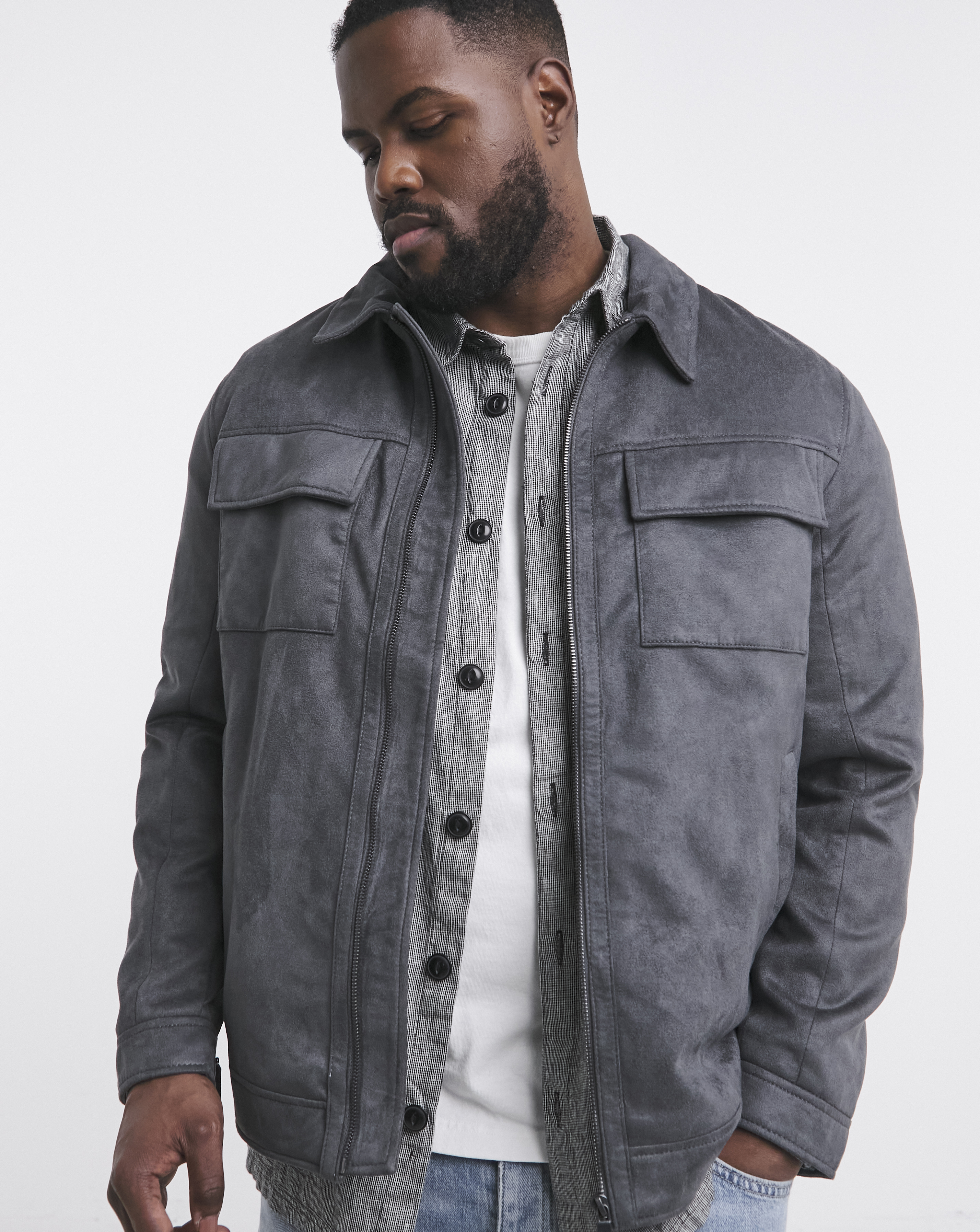 Grey Faux Suede Zip Jacket