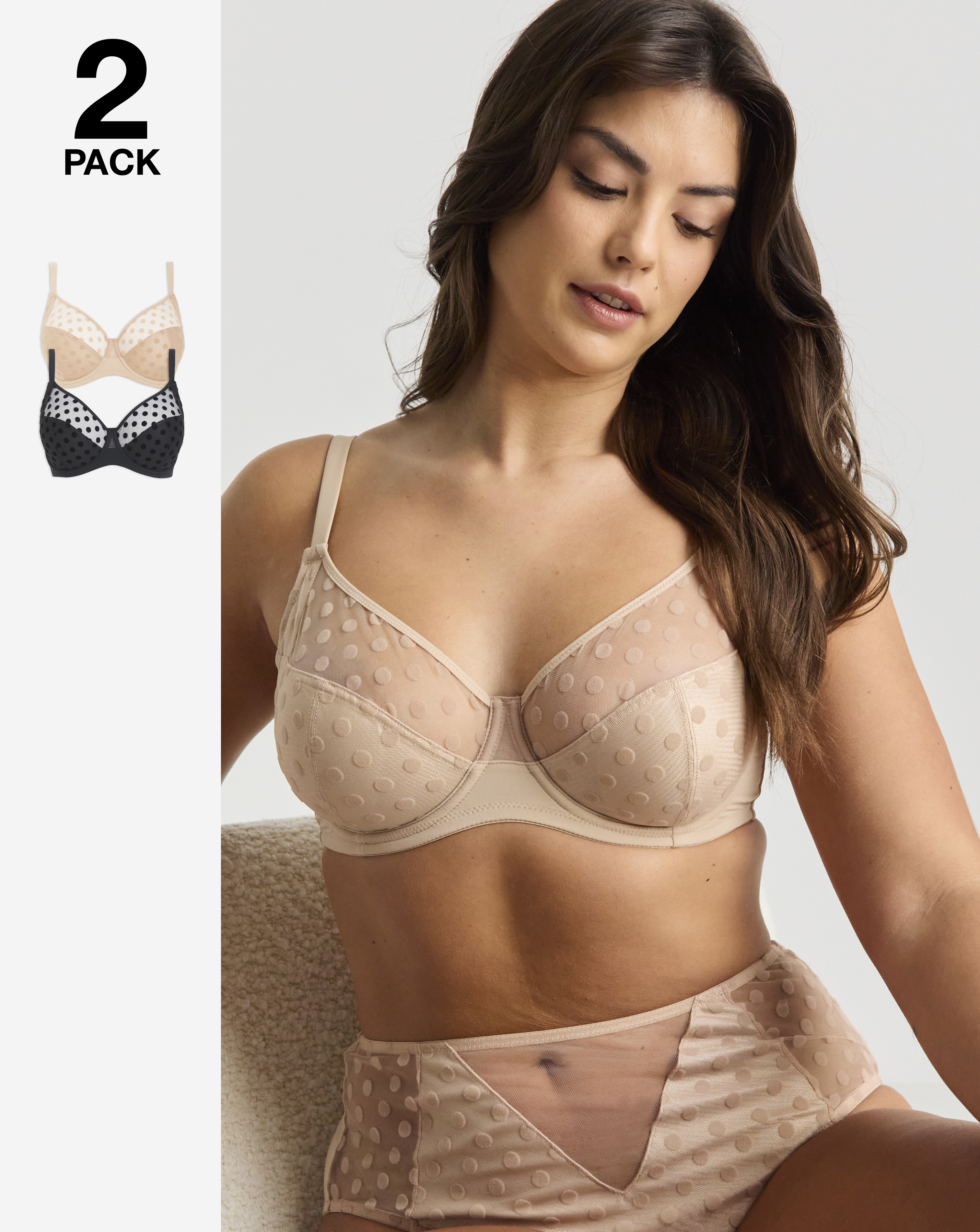2 Pack Hannah Spot Full Cup Bra