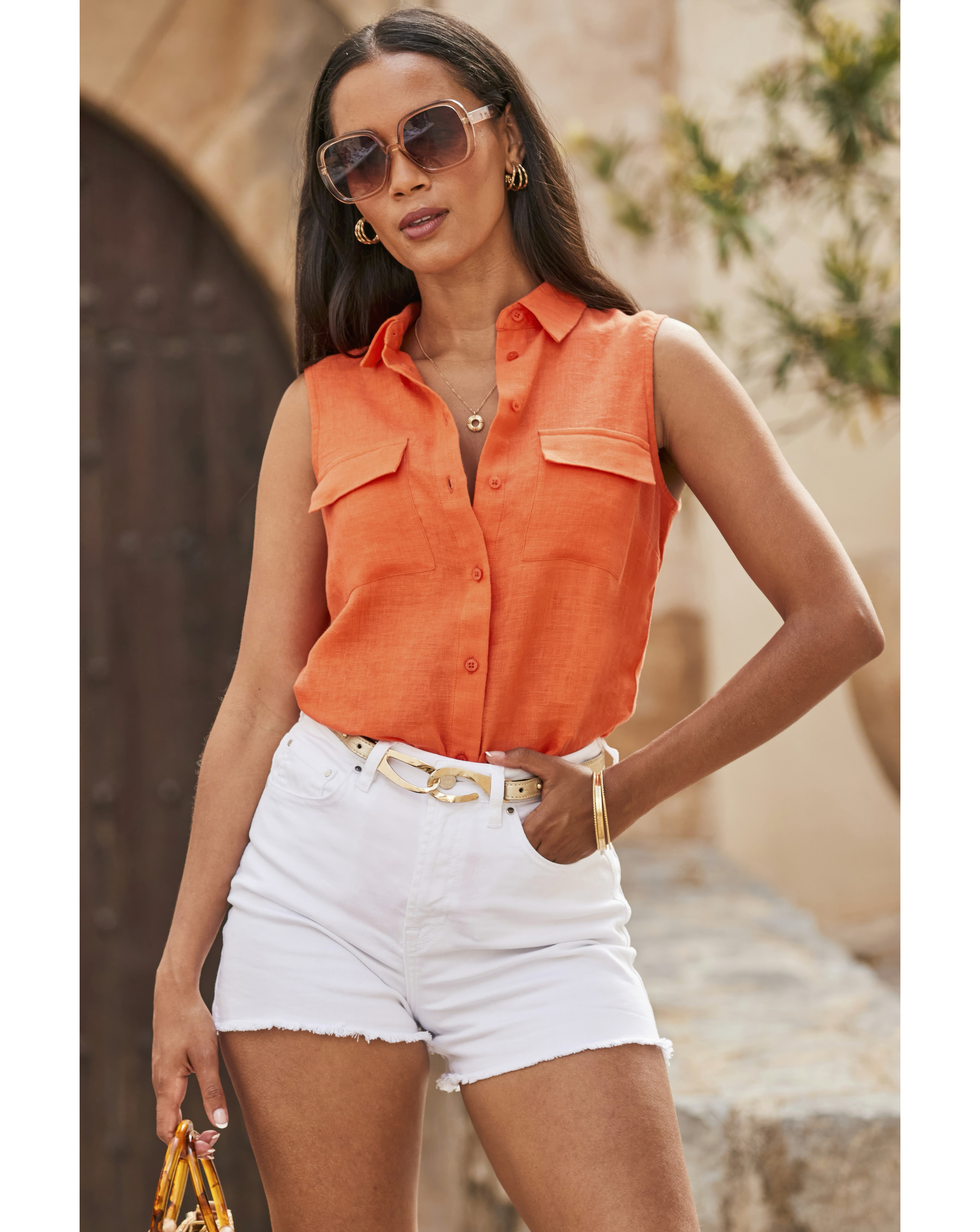 Sosandar Linen Sleeveless Shirt