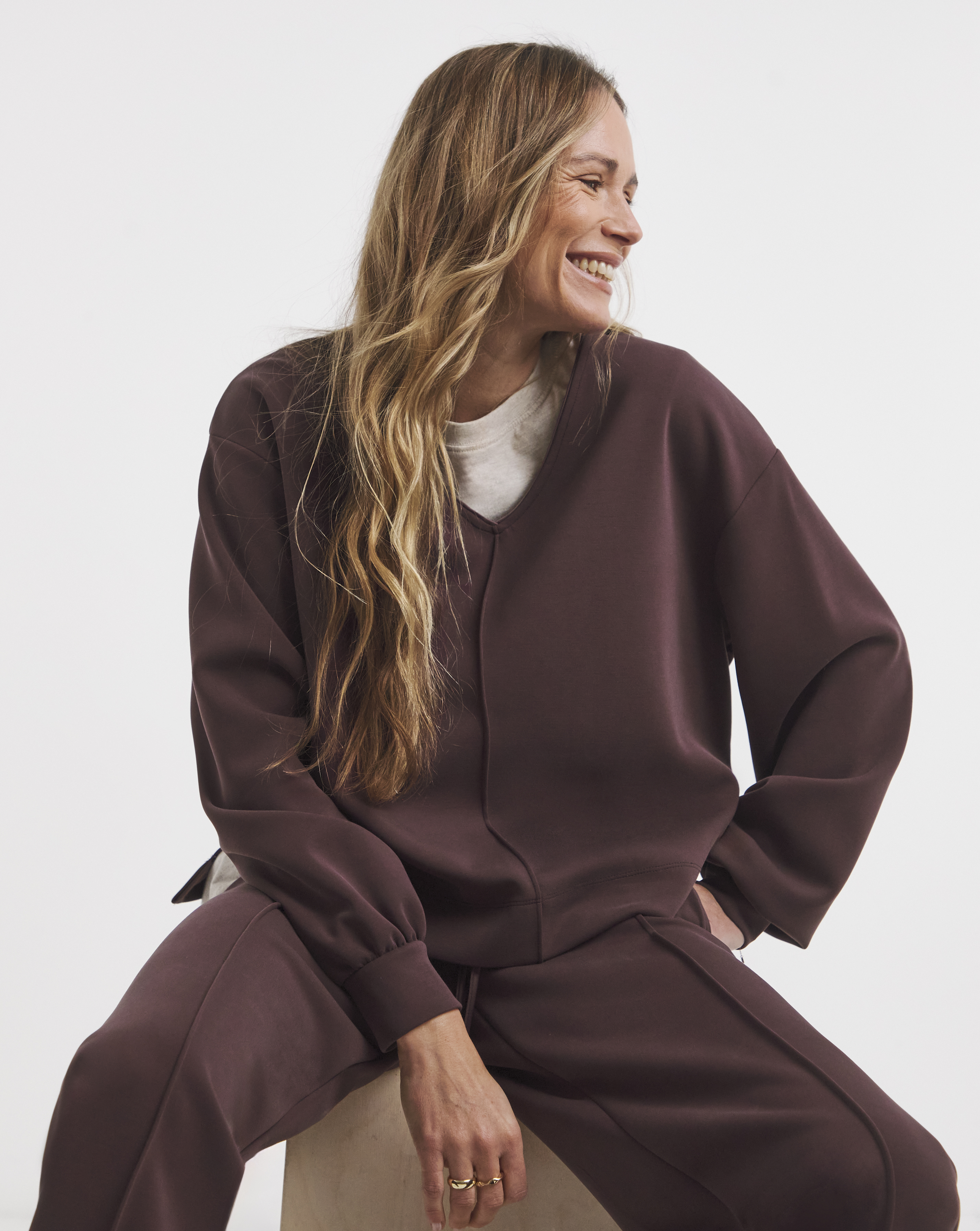 Anthology V Neck Satin Trim Sweat