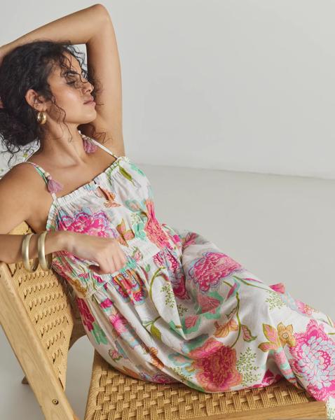 Shirred Maxi Beach Dress