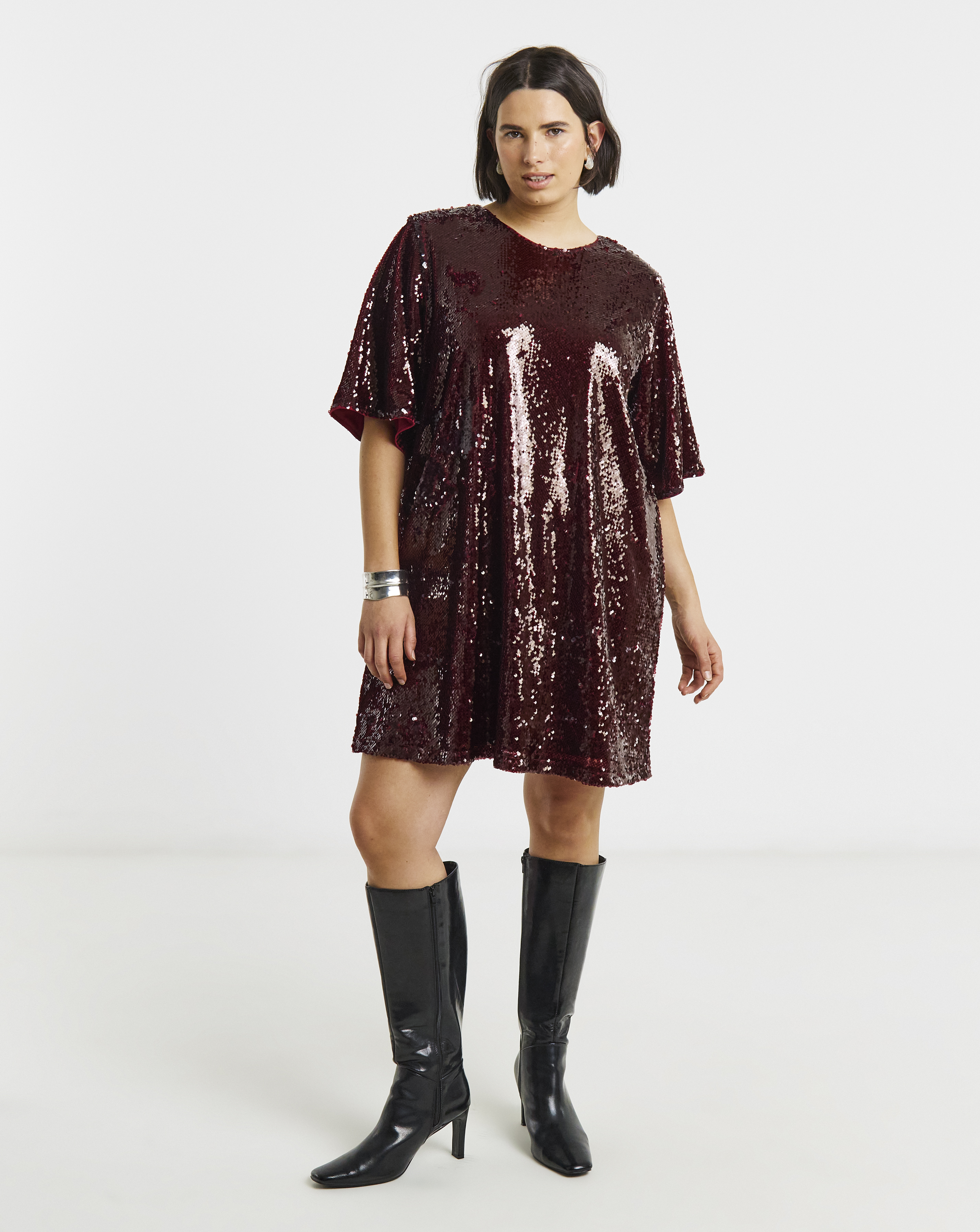 Burgundy Sequin T shirt Dress