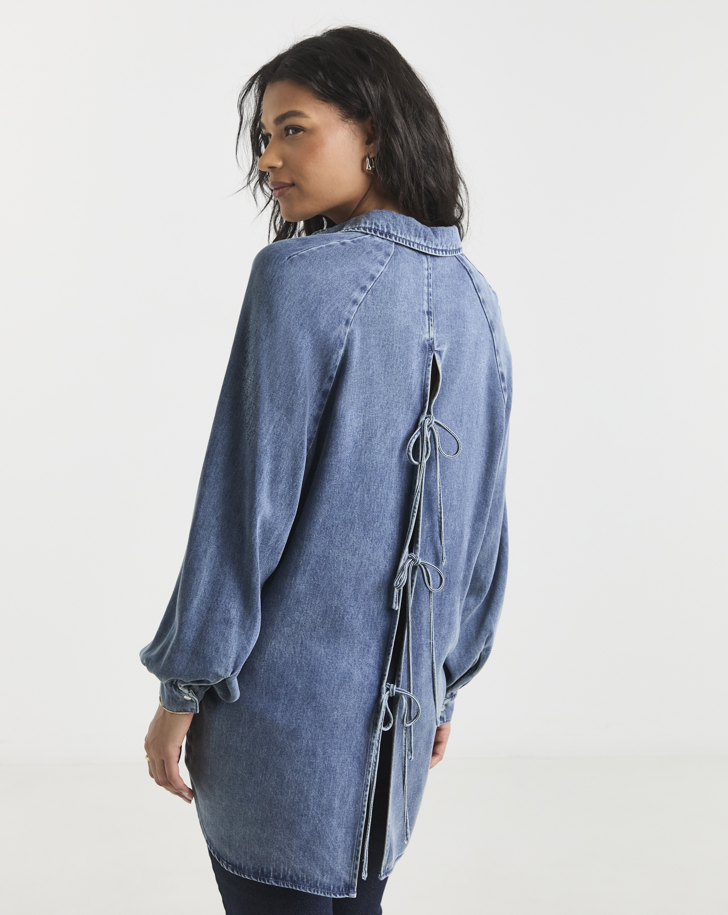 SBE Light Wash Open Back Denim Shirt - Light Wash