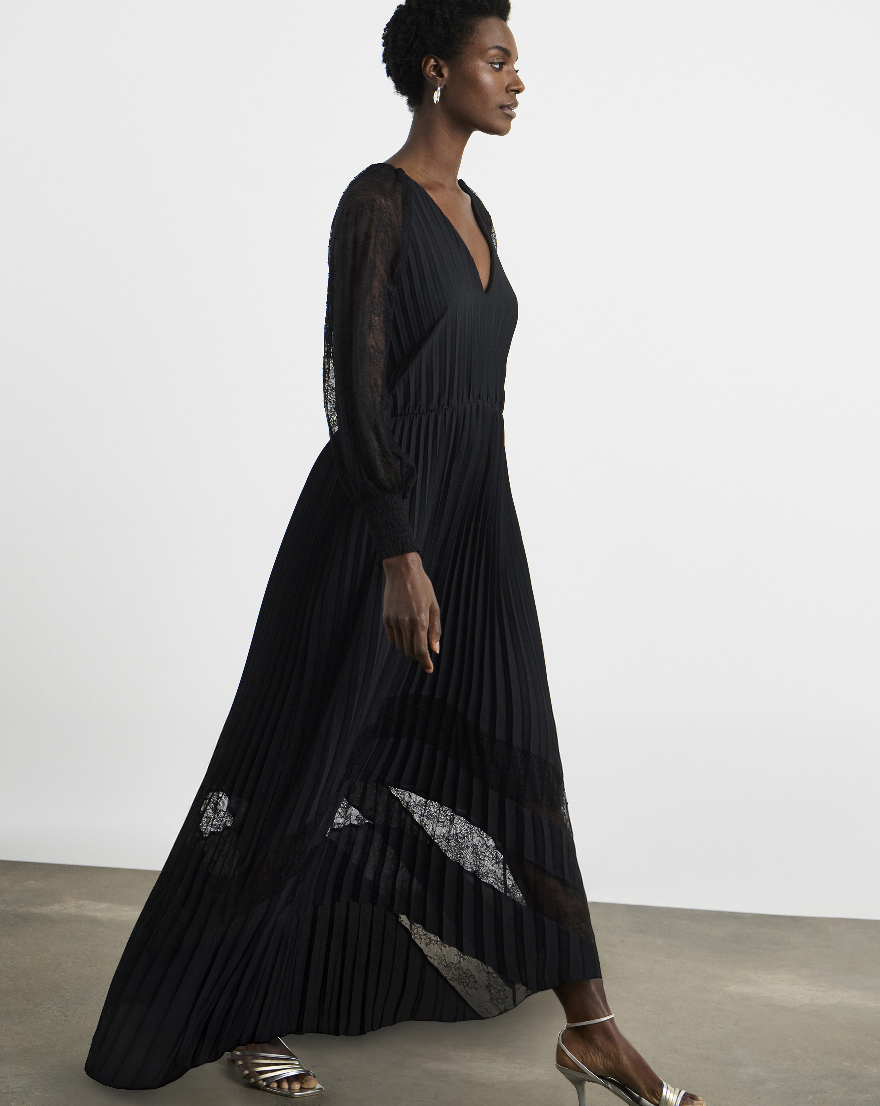 Joanna Hope Pleated Lace Dress