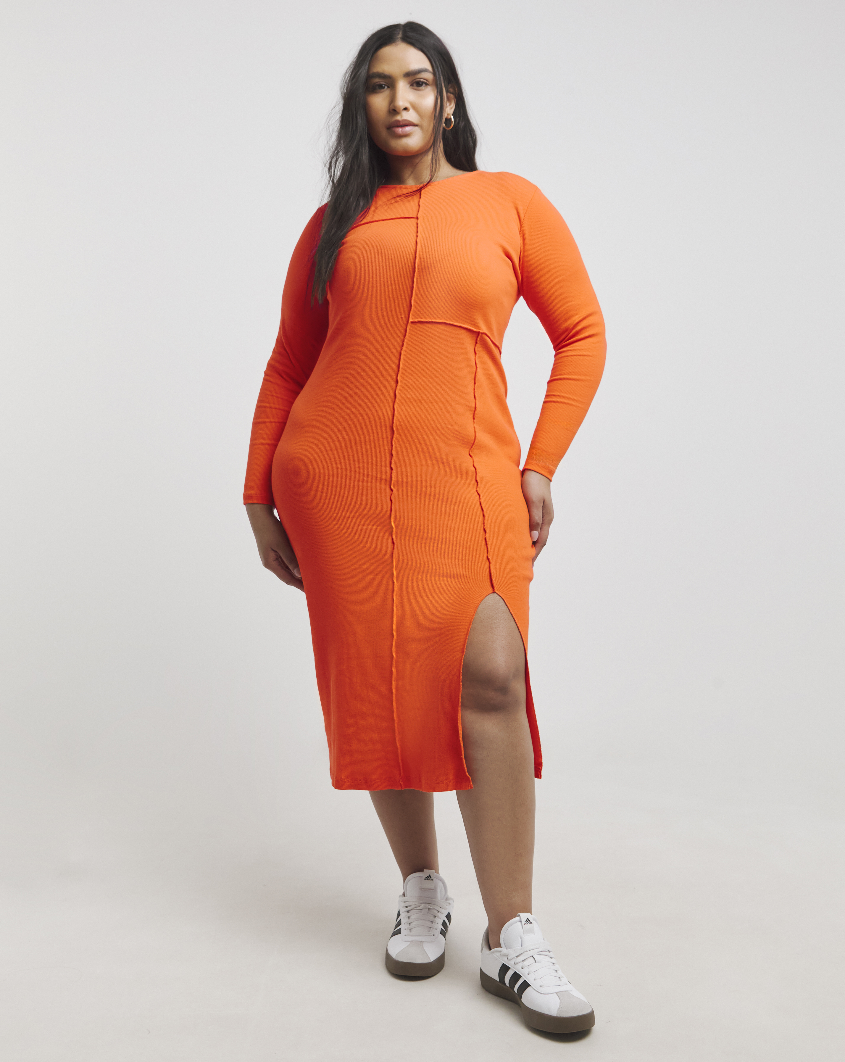 Contrast Stitch Midi Dress
