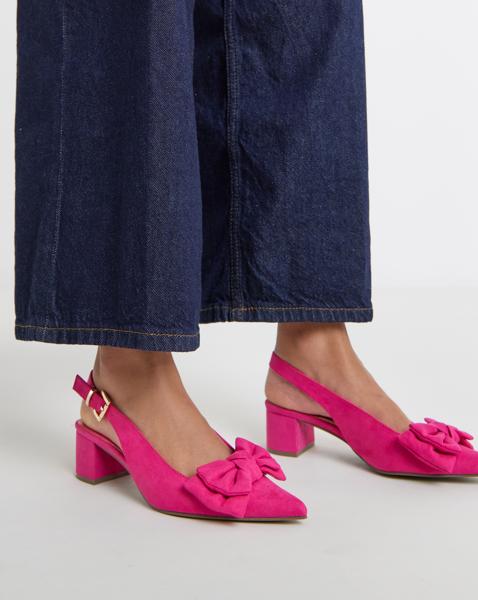Block Heel Slingback With Bow Ex Wide
