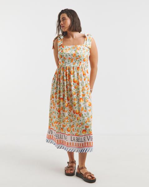Fruit Print Midi Dress