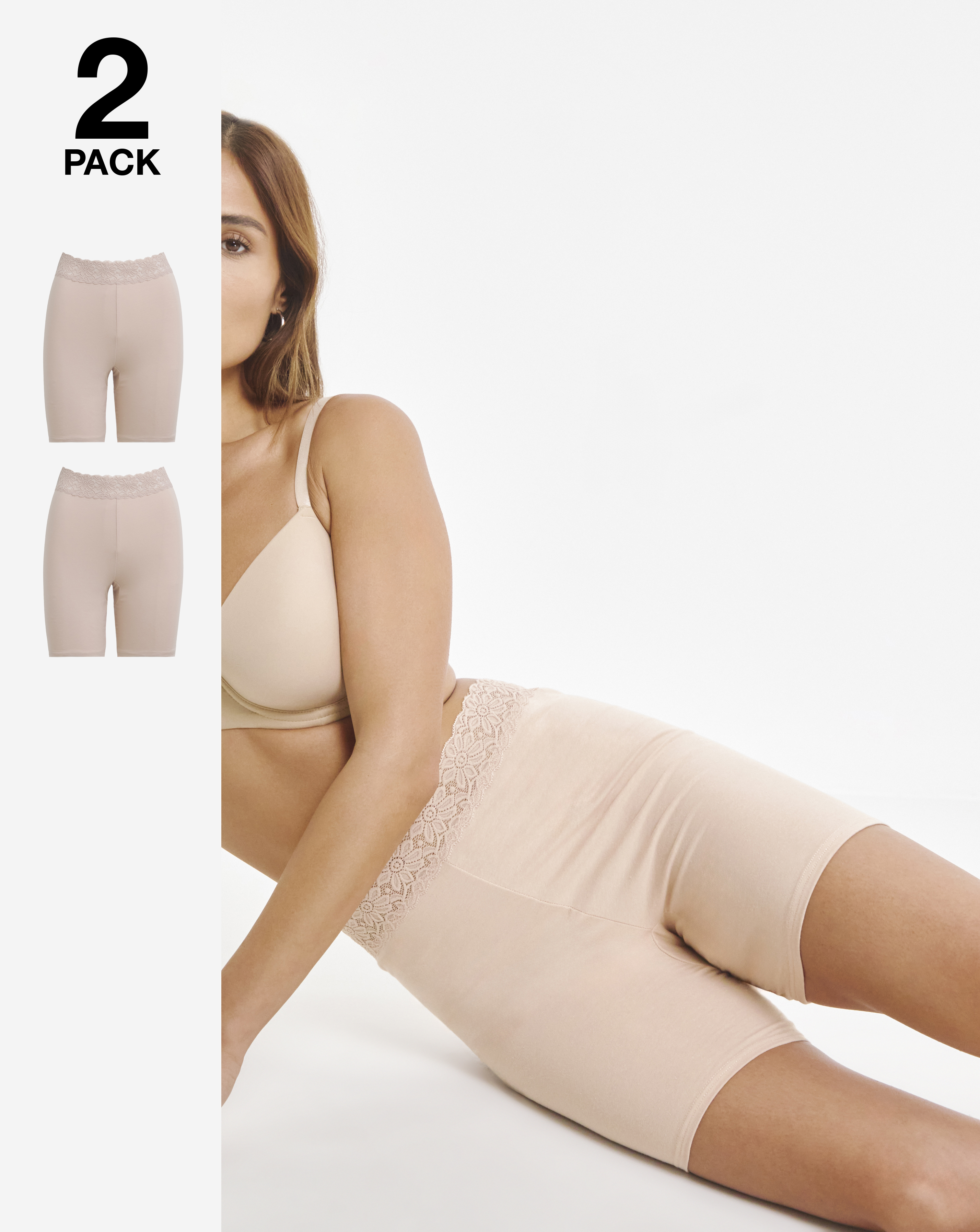 2 Pack Lace Trim Cotton Comfort Short