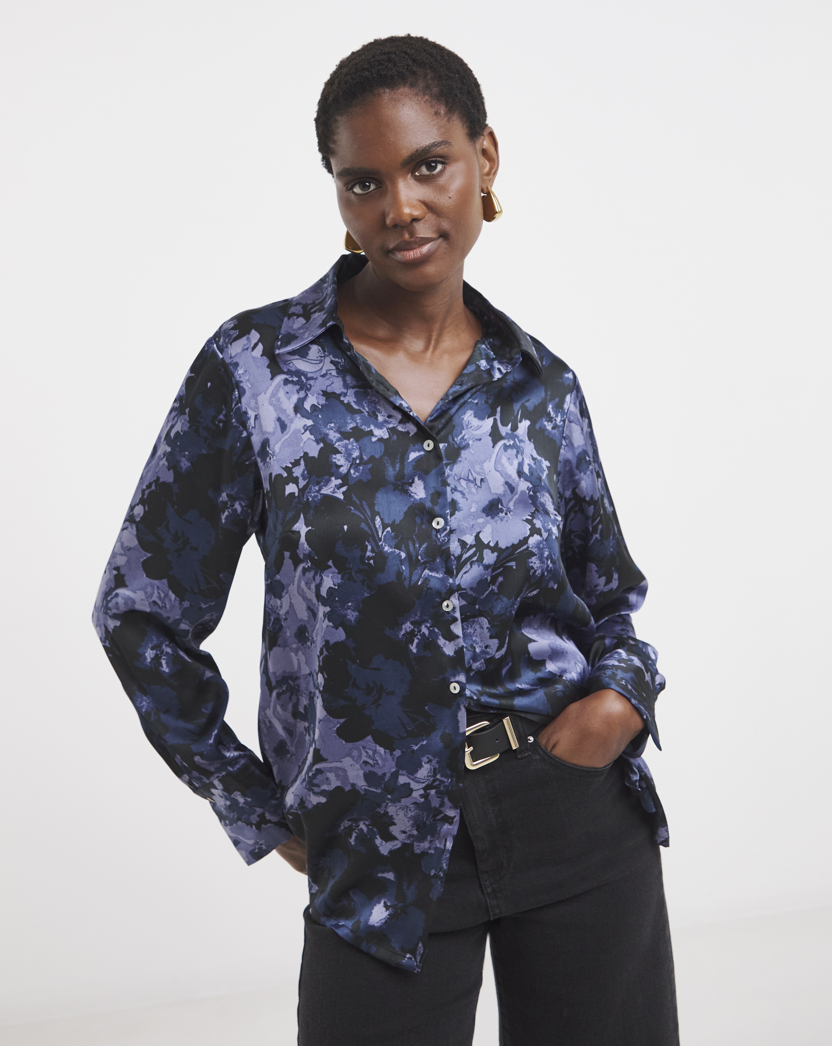 Printed Classic Satin Lomg Sleeve Shirt