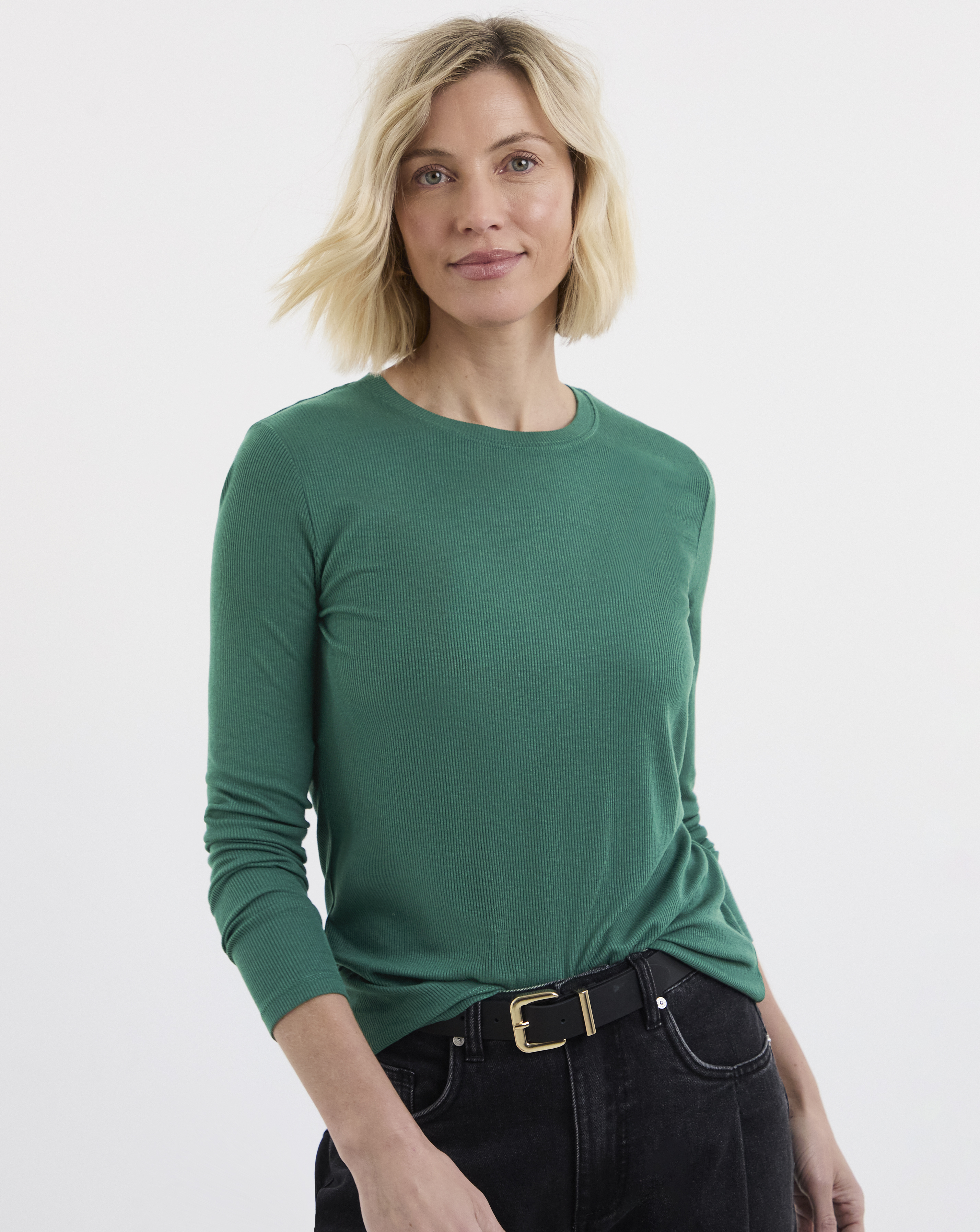 Ribbed Crew Neck Long Sleeve Top