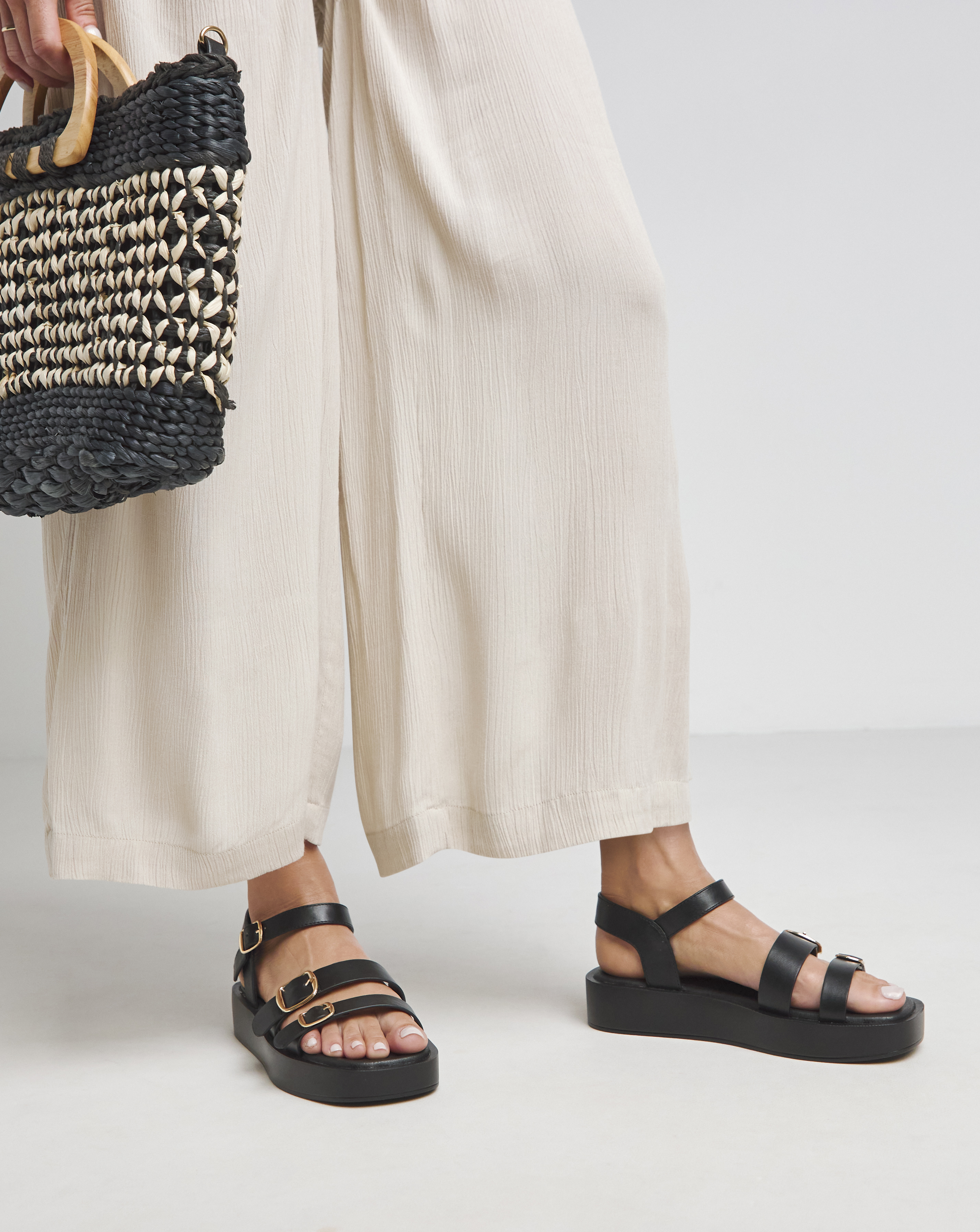 Chunky Multi Buckle Sandal Ex Wide