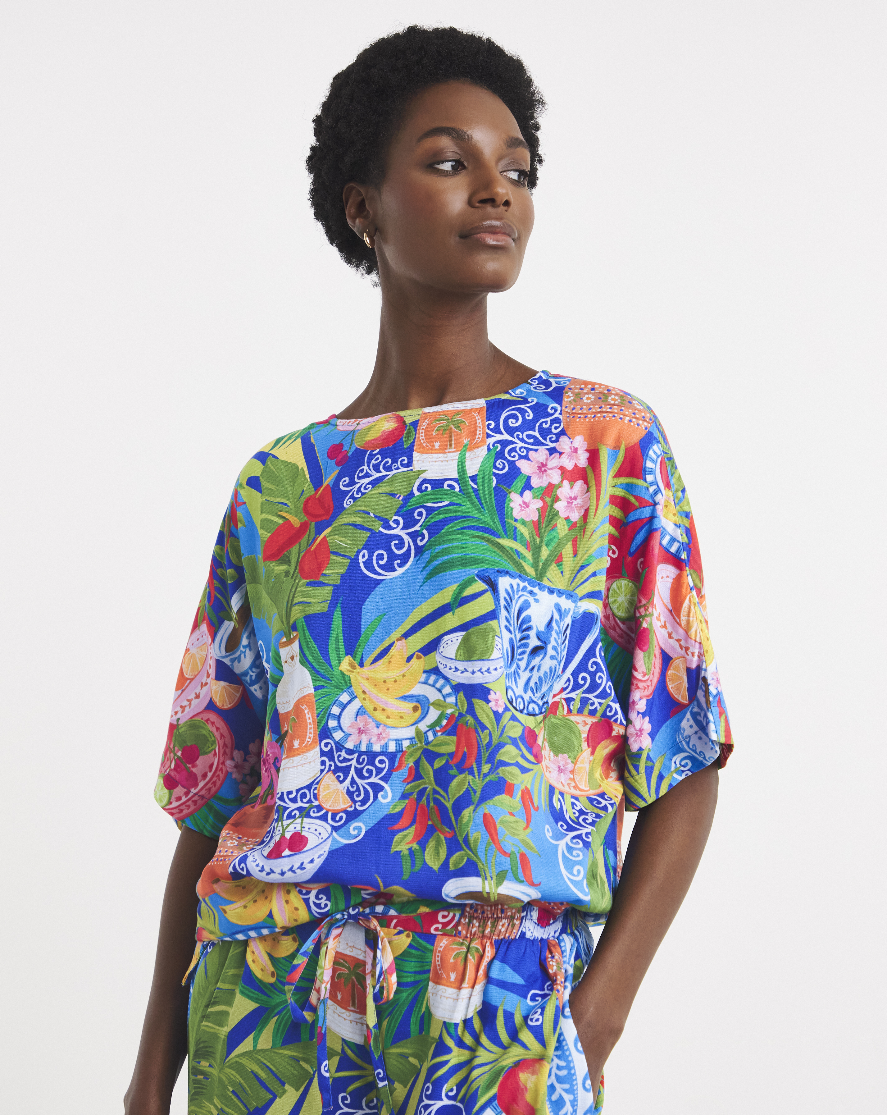 Linen Mix Multi Print Boxy Top