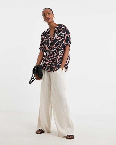 Printed Linen Mix Tunic Top