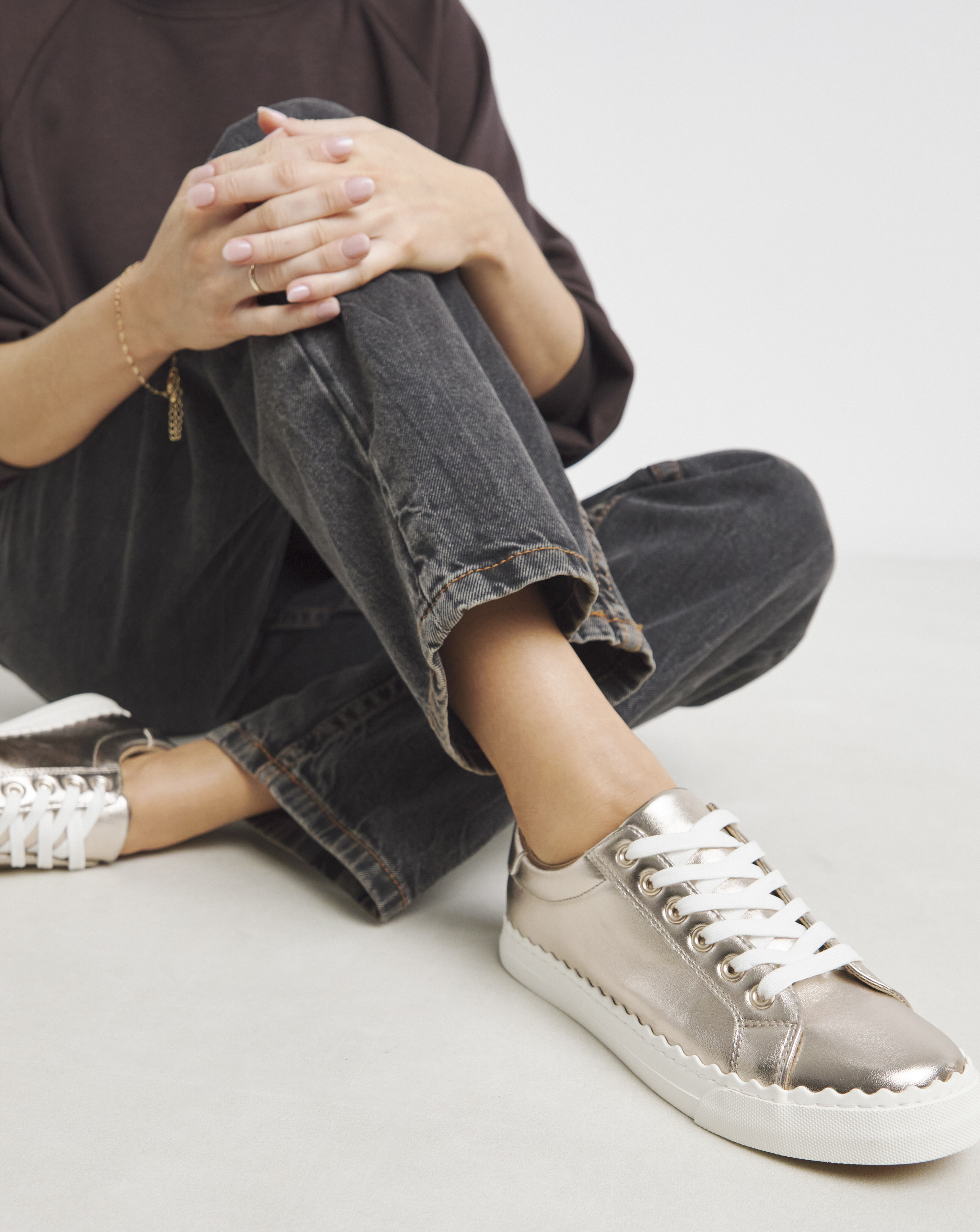 Scalloped Edge Lace Up Trainer Wide Fit