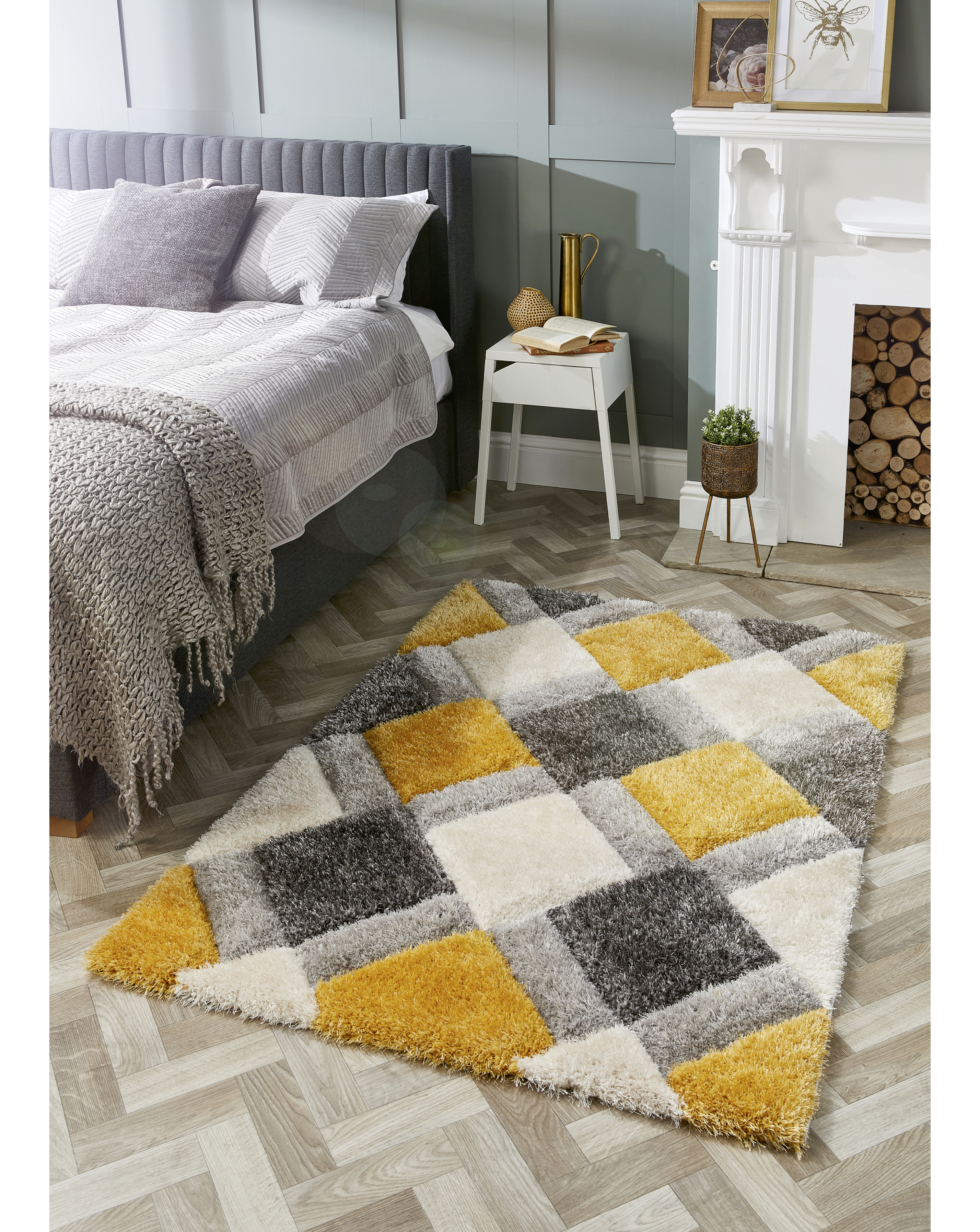 Origins Ochre Geo Shaggy Cosy Rug 120X170 Kids
