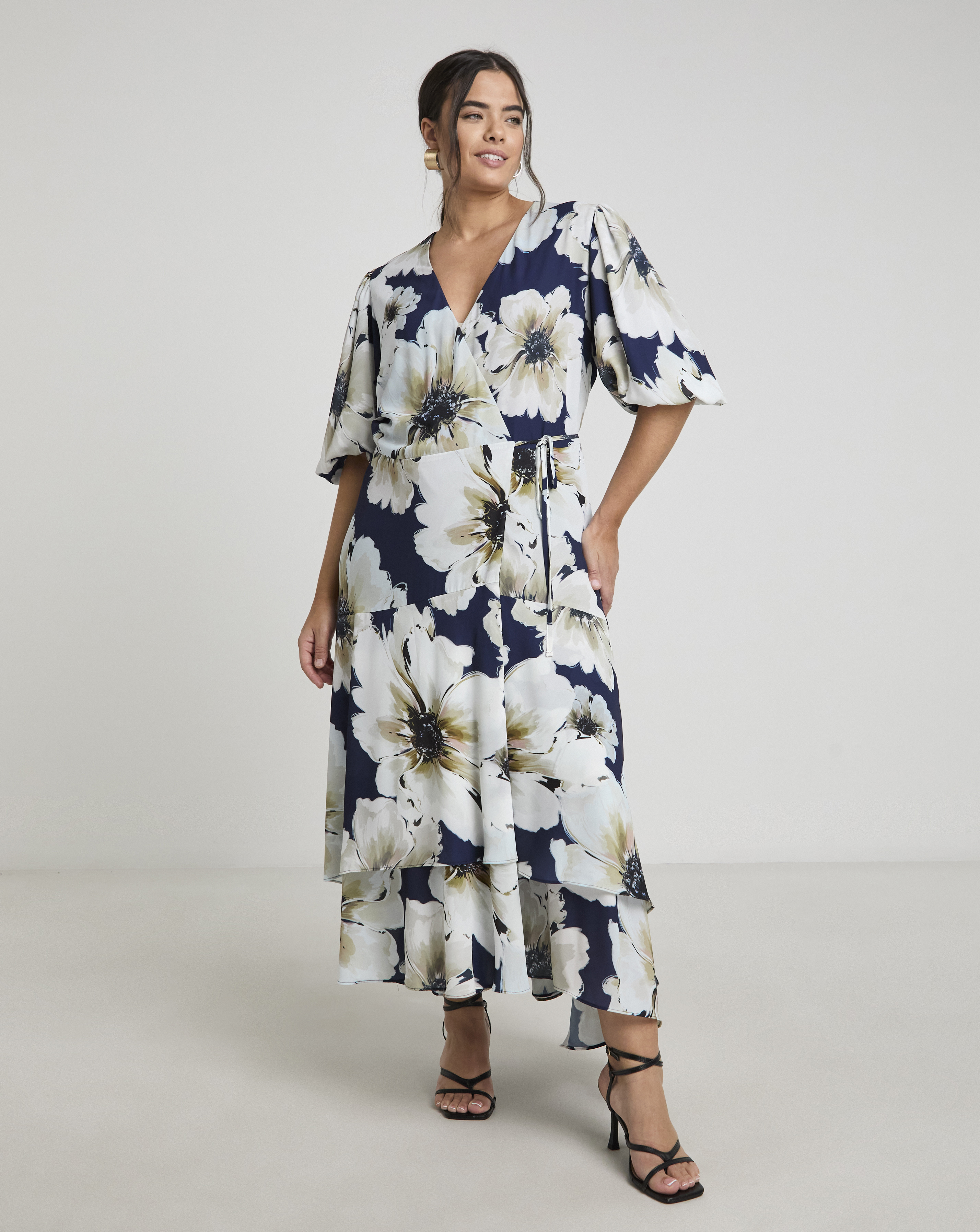 Joanna Hope Wrap Dress With Puff Sleeves
