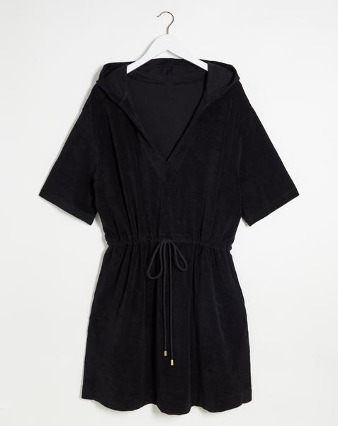 Black Cotton Towelling Poncho