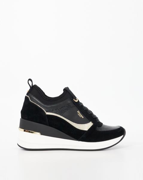 Dune Ellaina Black Wedge Lace-Up Trainer - Black