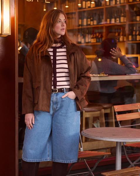 Tan Suedette Funnel Neck Jacket