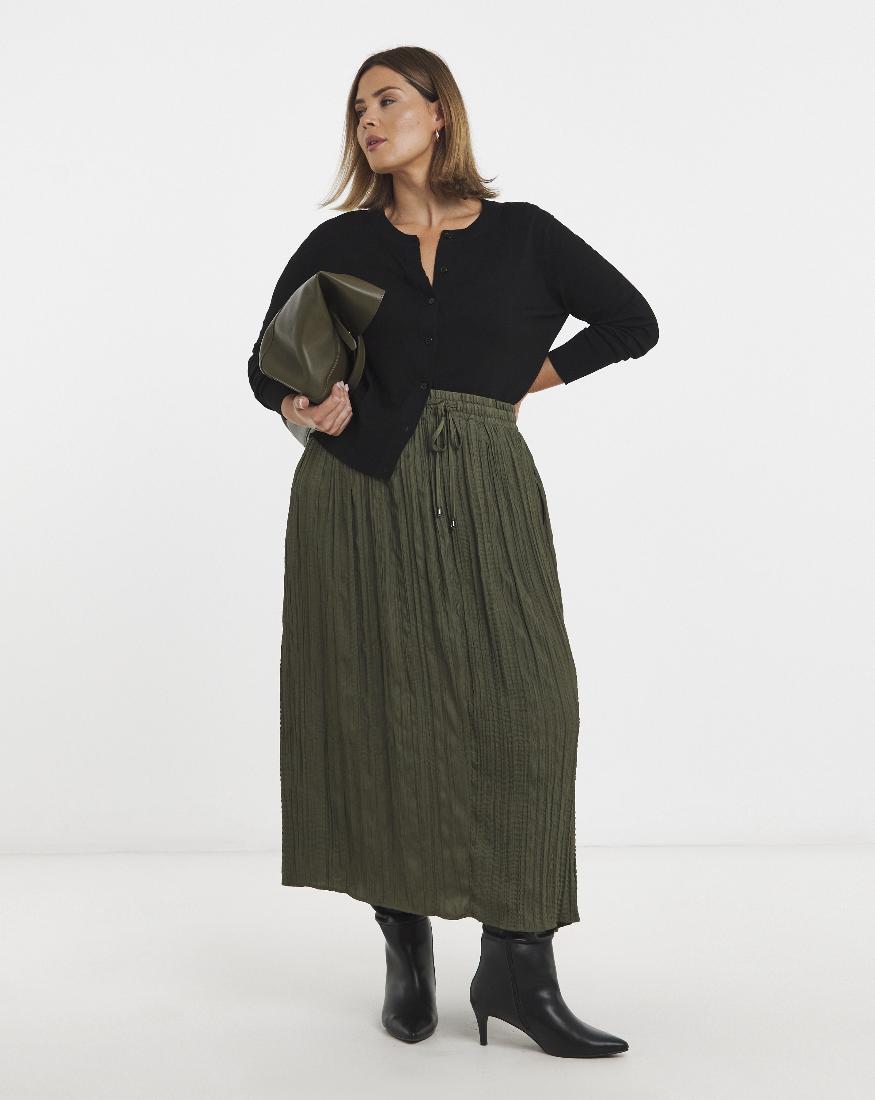 Tie Waist Textured Midaxi Full Skirt