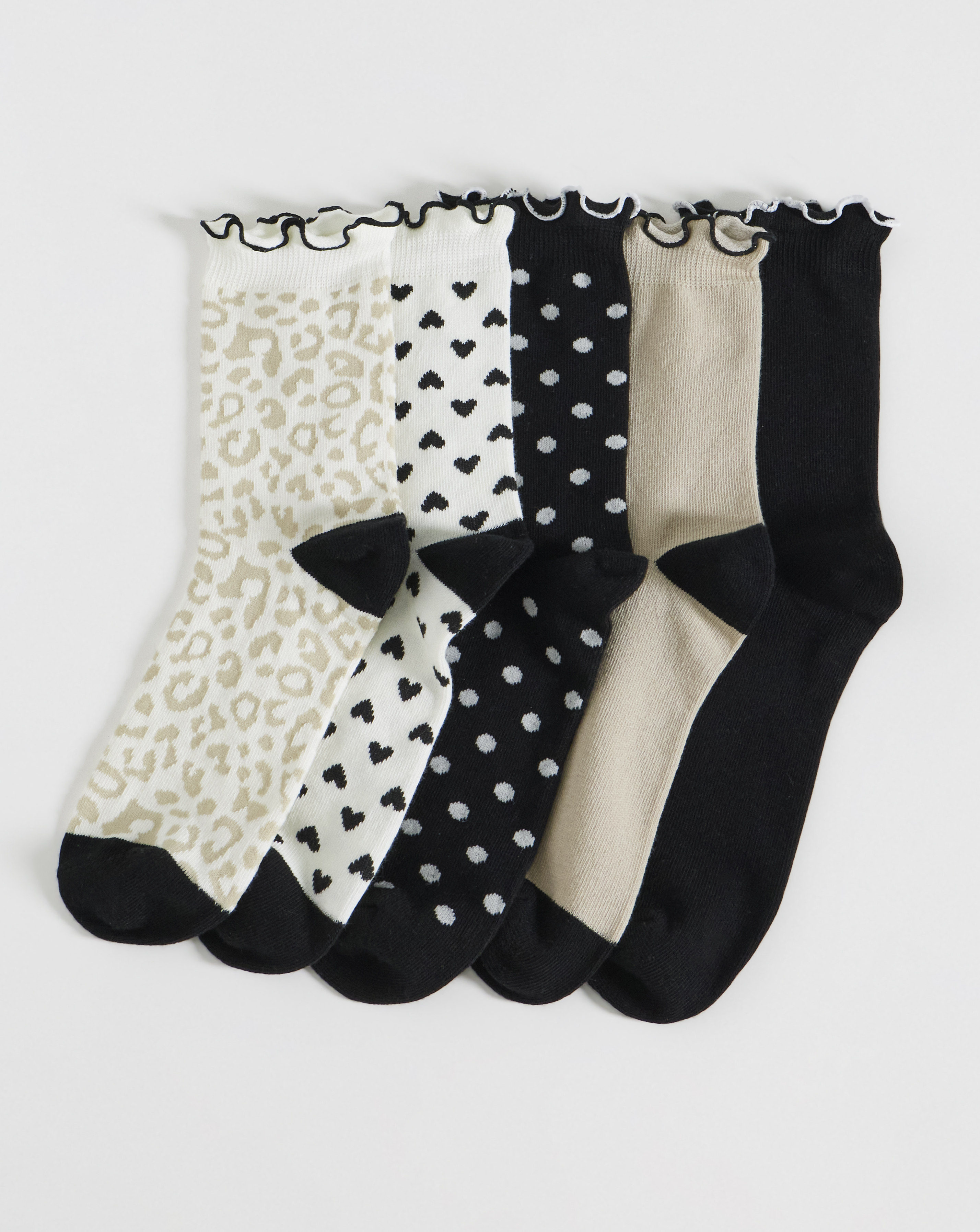 5 PK Lettuce Hem Ankle Socks (Wide Fit)