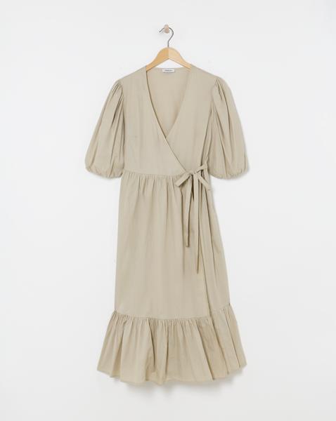 Stone Cotton Poplin Wrap Dress