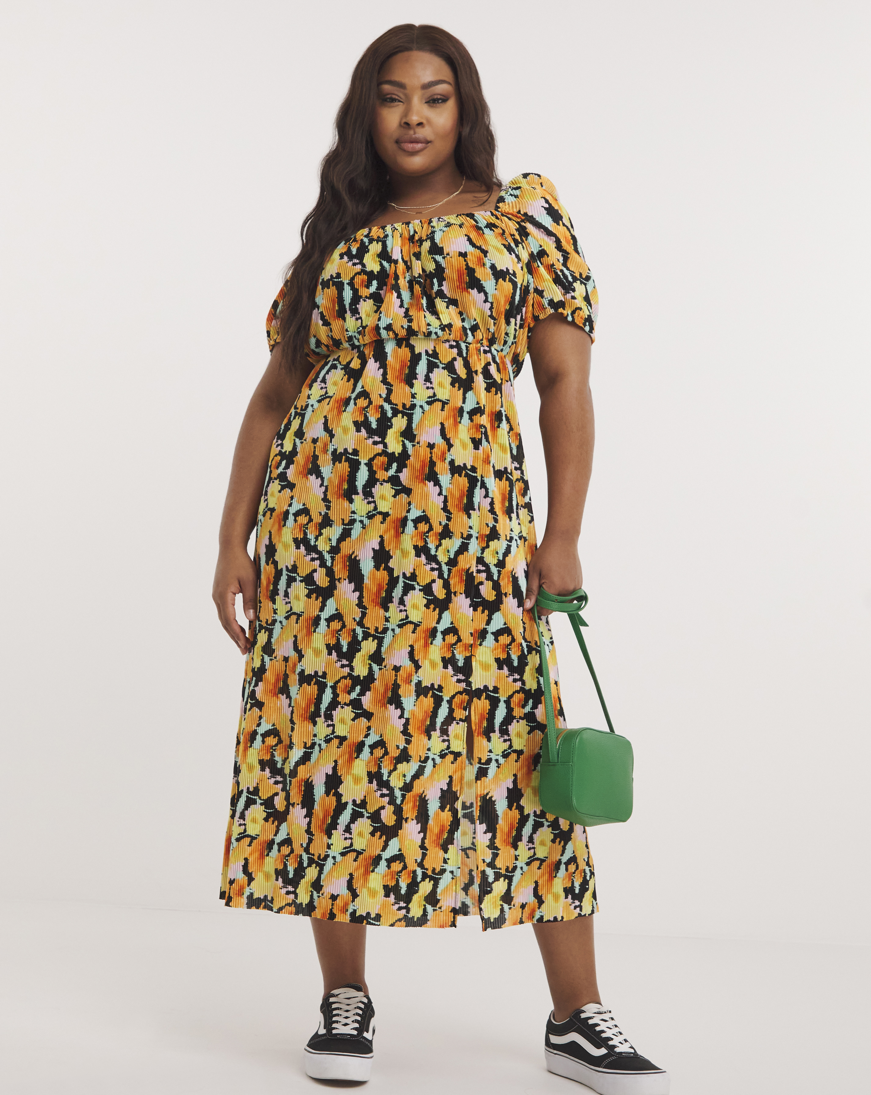 Plisse Midi Dress