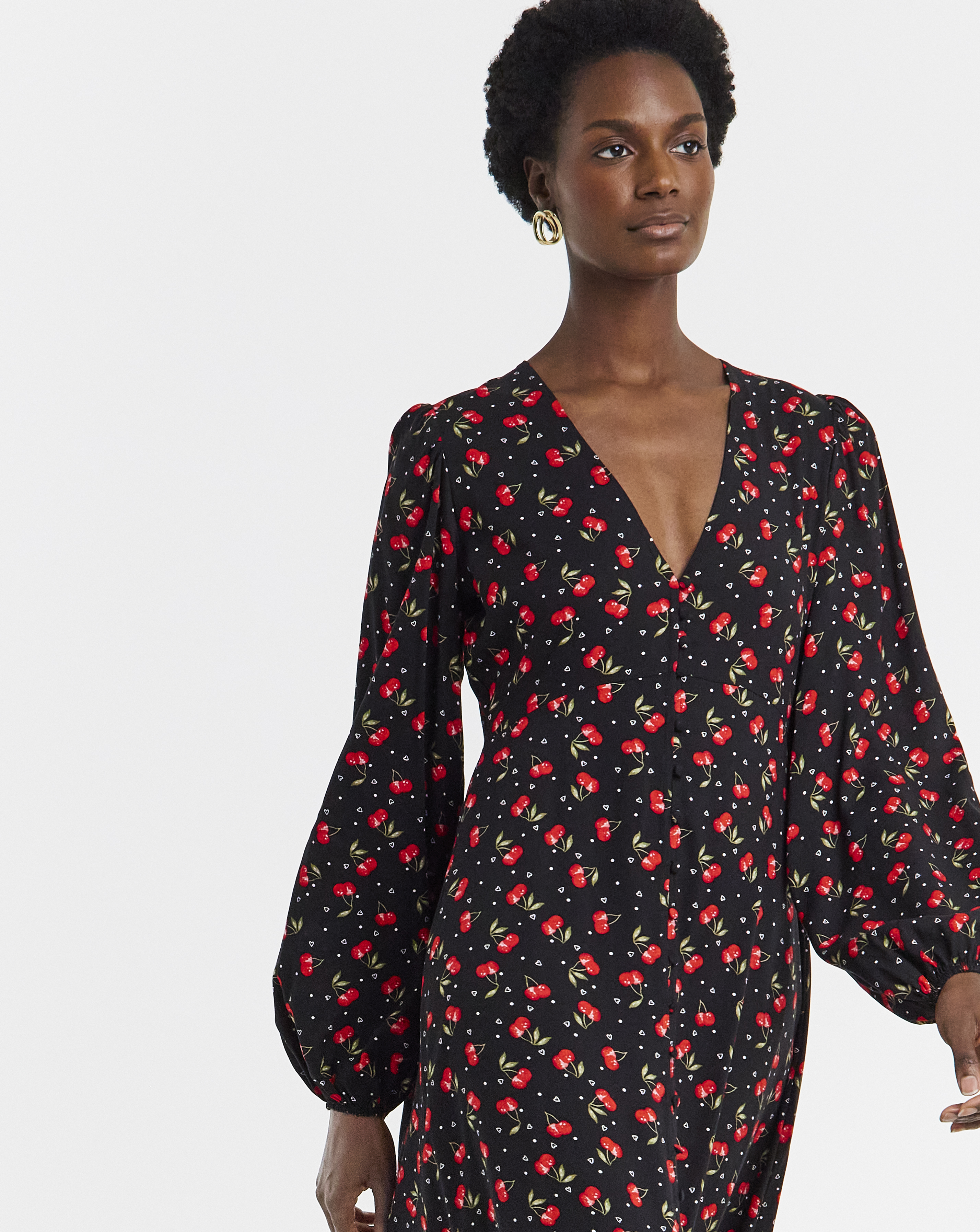 Cherry Print Button Through Tea Dress