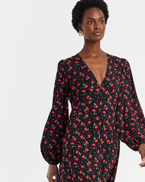 Cherry Print Button Through Tea Dress
