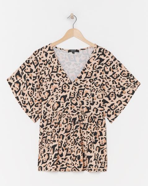 Leopard Print Supersoft Wrap Peplum Top