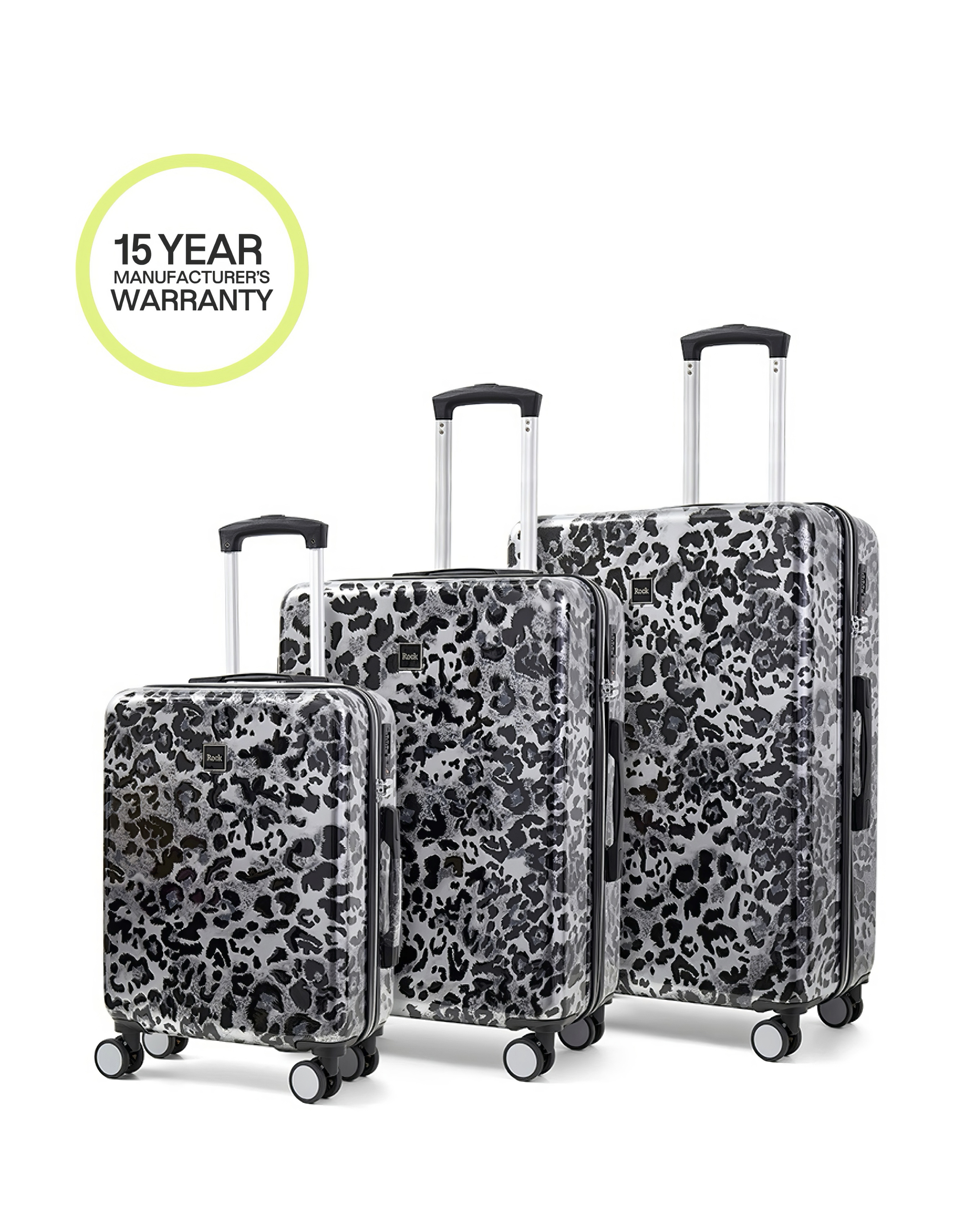 Rock Luggage Savannah Silver Leopard Print Suitcase 3Pc Set