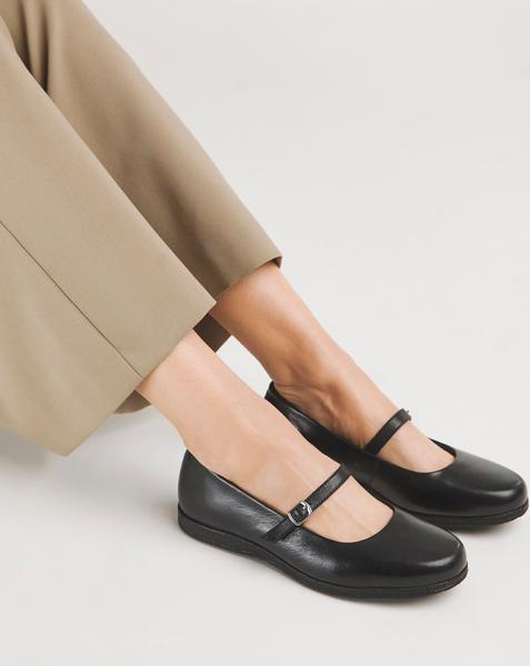 Heavenly Soles Annette Mary Jane Flat Leather Ballerina - Wide Fit (E) - Image