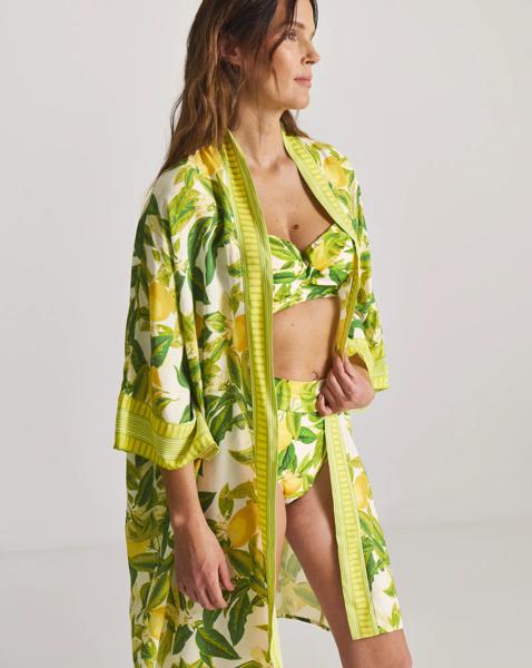 Border Print Open Maxi Kaftan