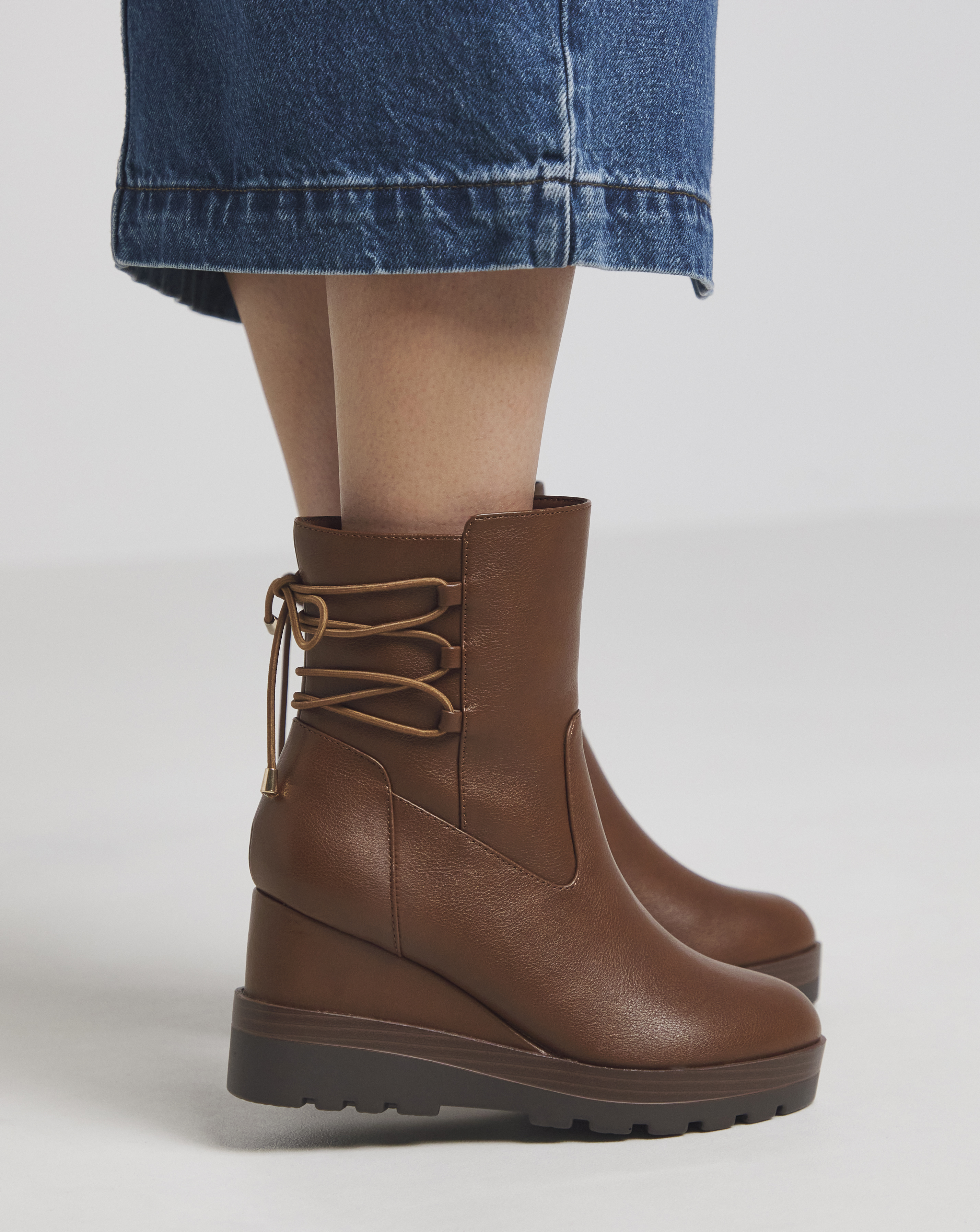 Lace Back Wedge Ankle Boots Ex Wide