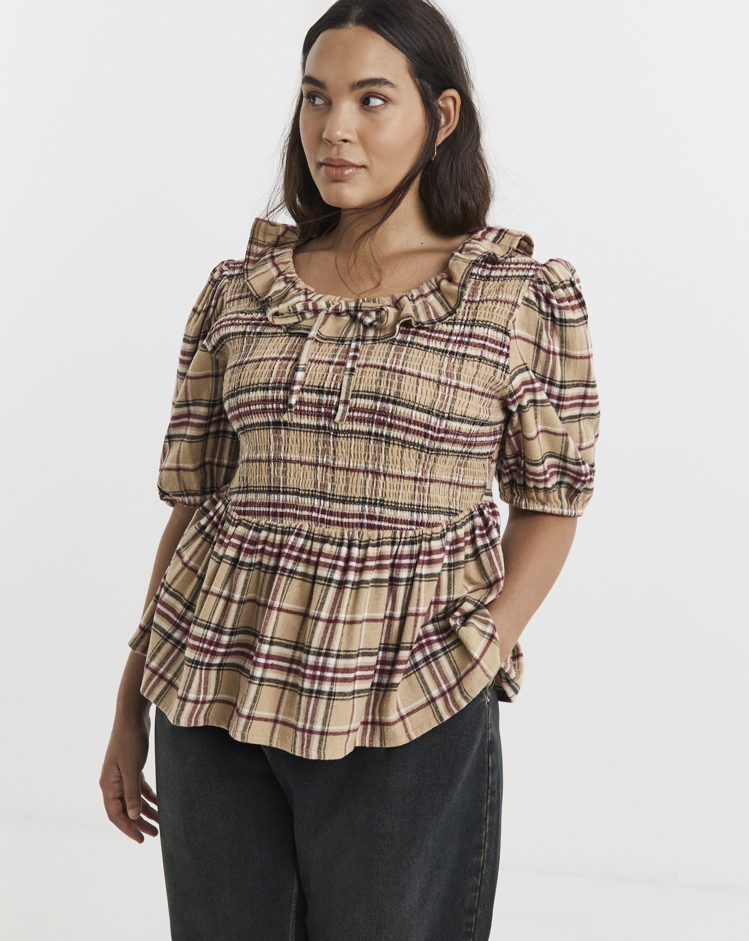Native Youth Brushed Check Peplum