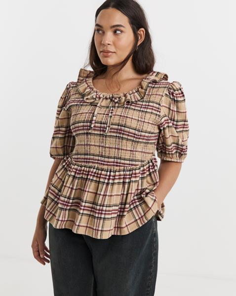 Native Youth Brushed Check Peplum
