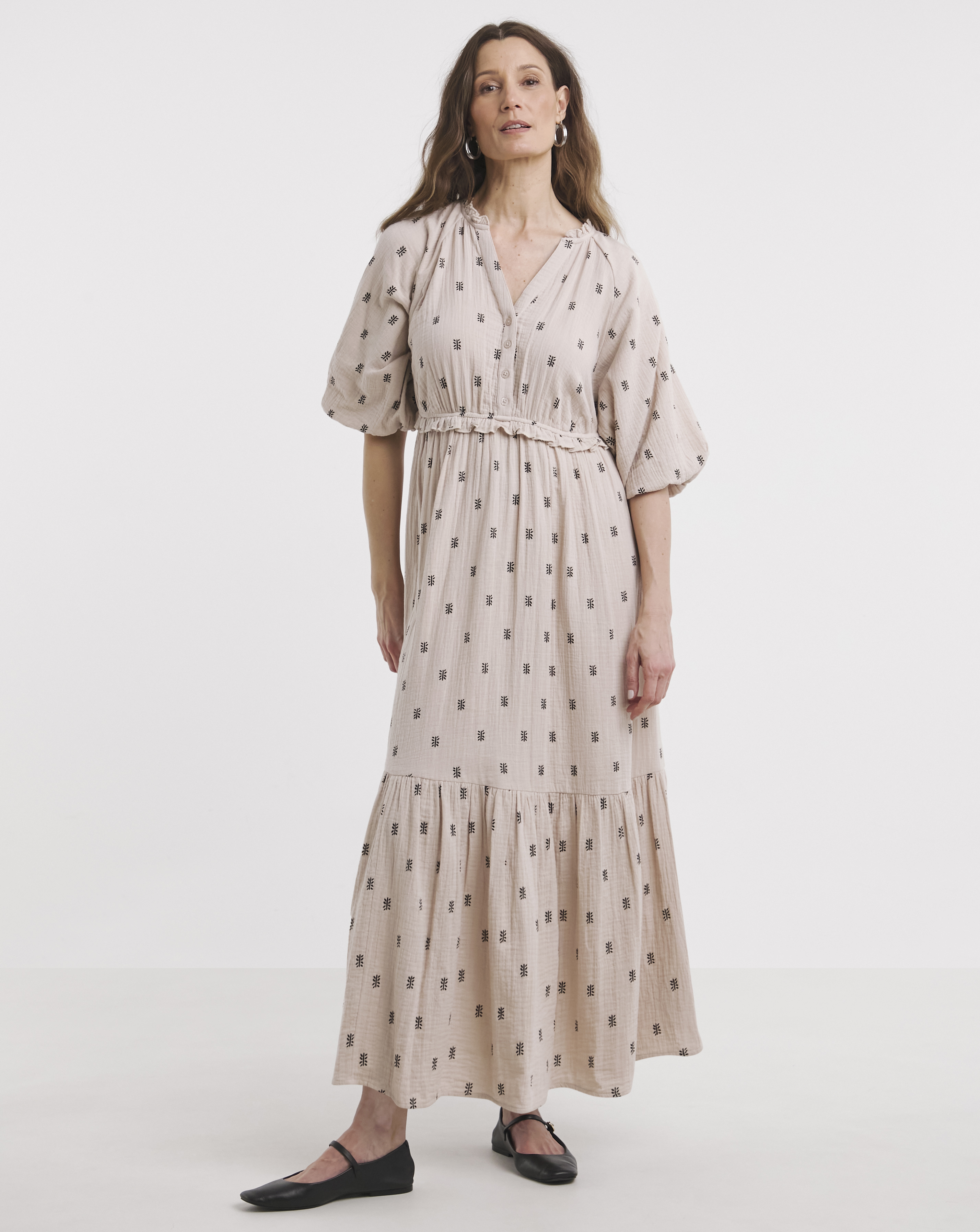 Pure Cotton Bubble Sleeve Maxi Dress