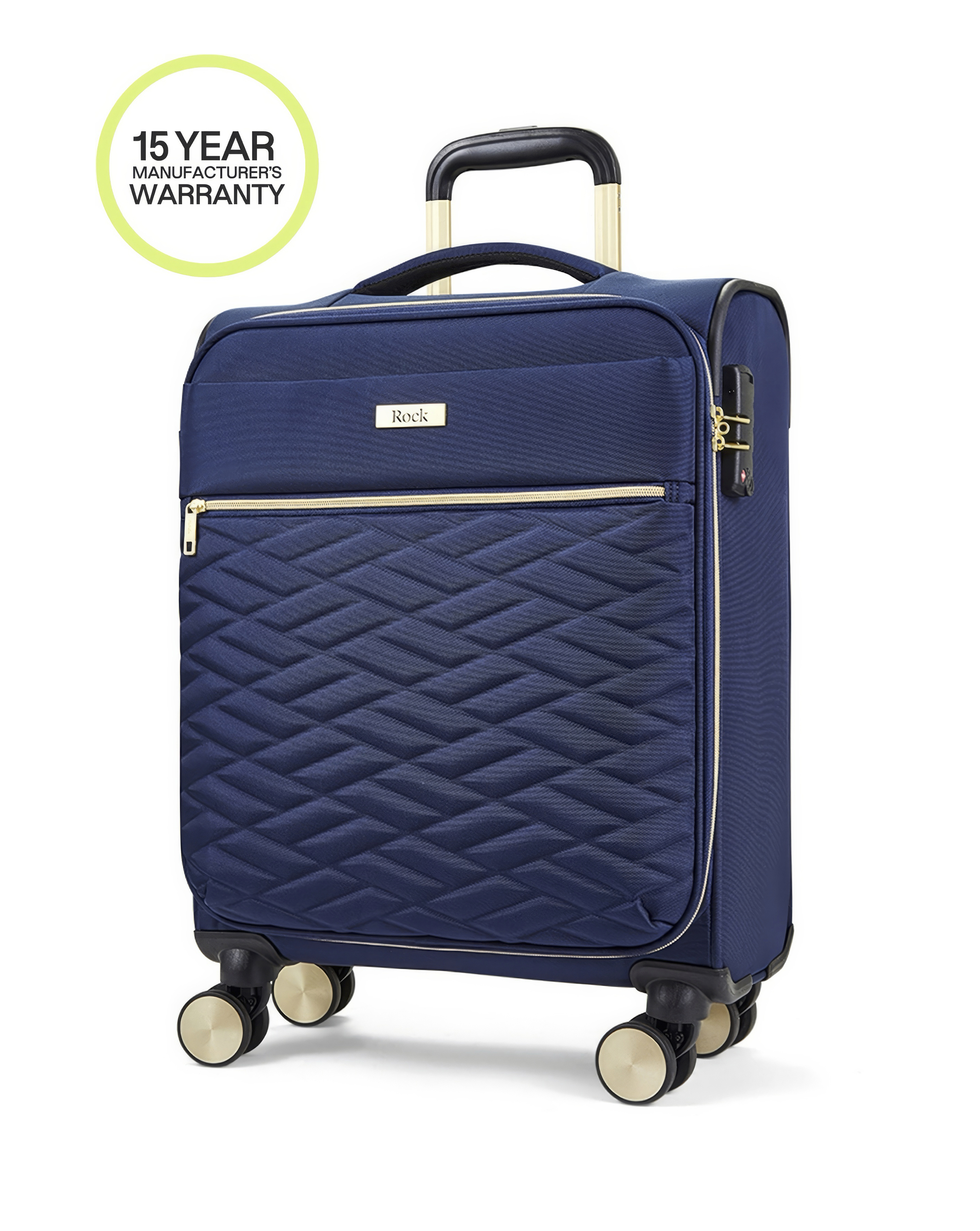 Rock Sloane Cabin Suitcase Navy - 8 Wheels - TSA Lock - 15 Year Warranty