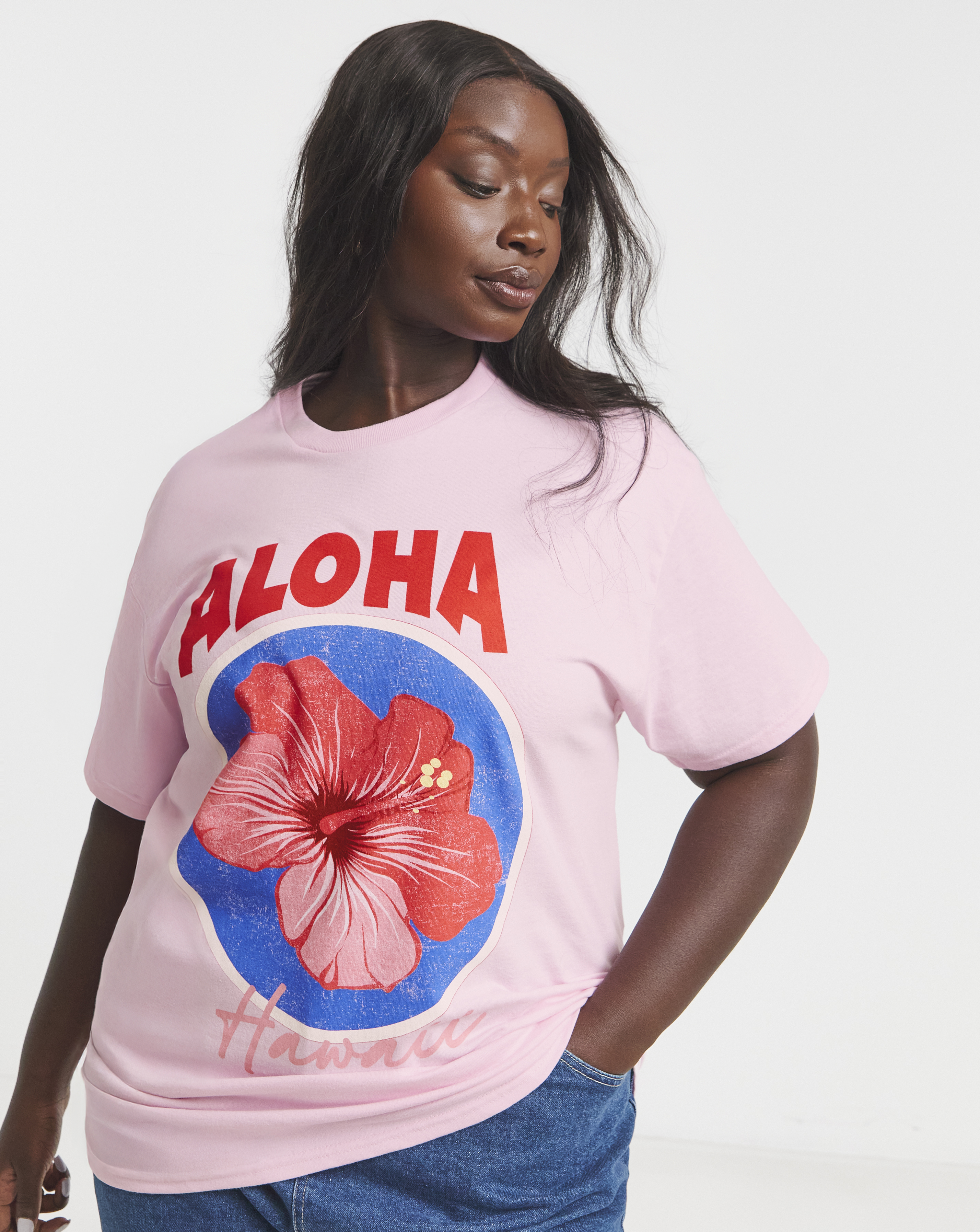 Simply Be Aloha Floral Slogan T-Shirt
