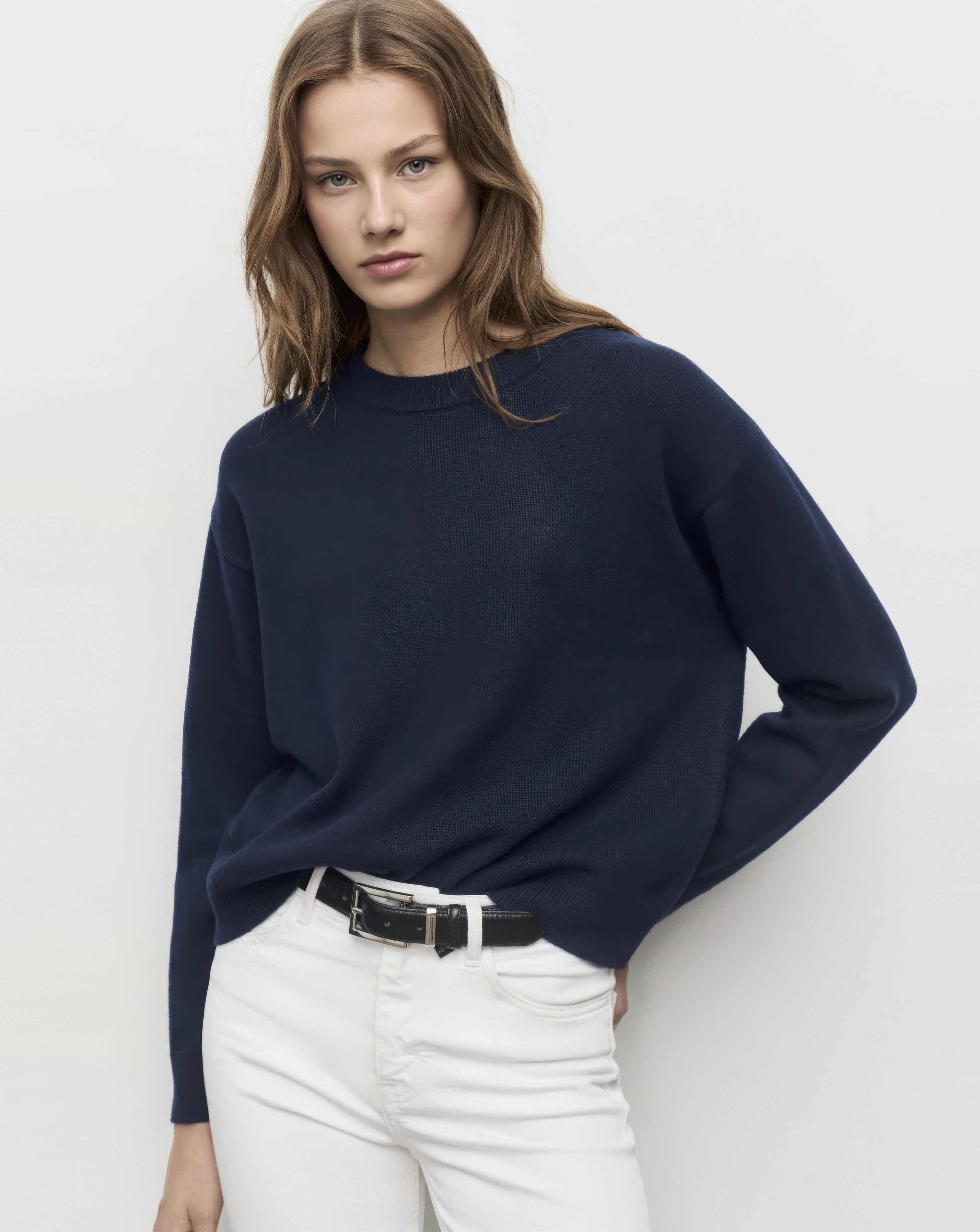 Mango Women's Navy Crew Neck Sweater Size S