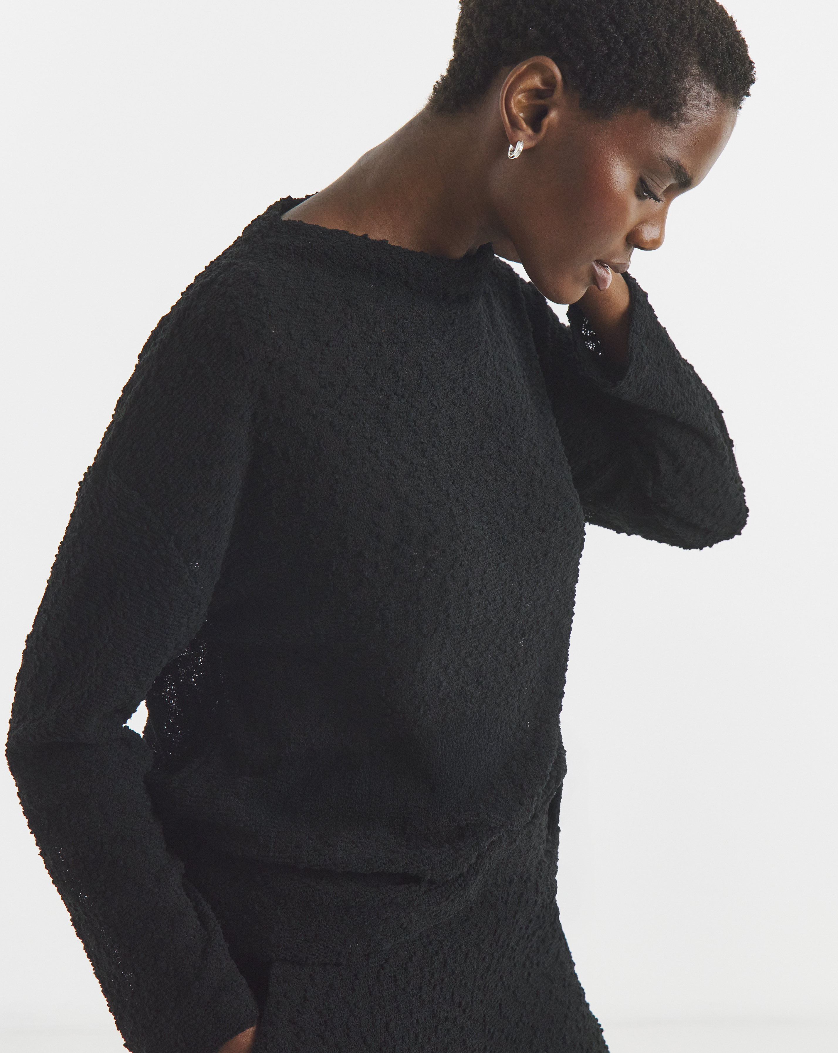 Boucle Slash Neck Slouch Top