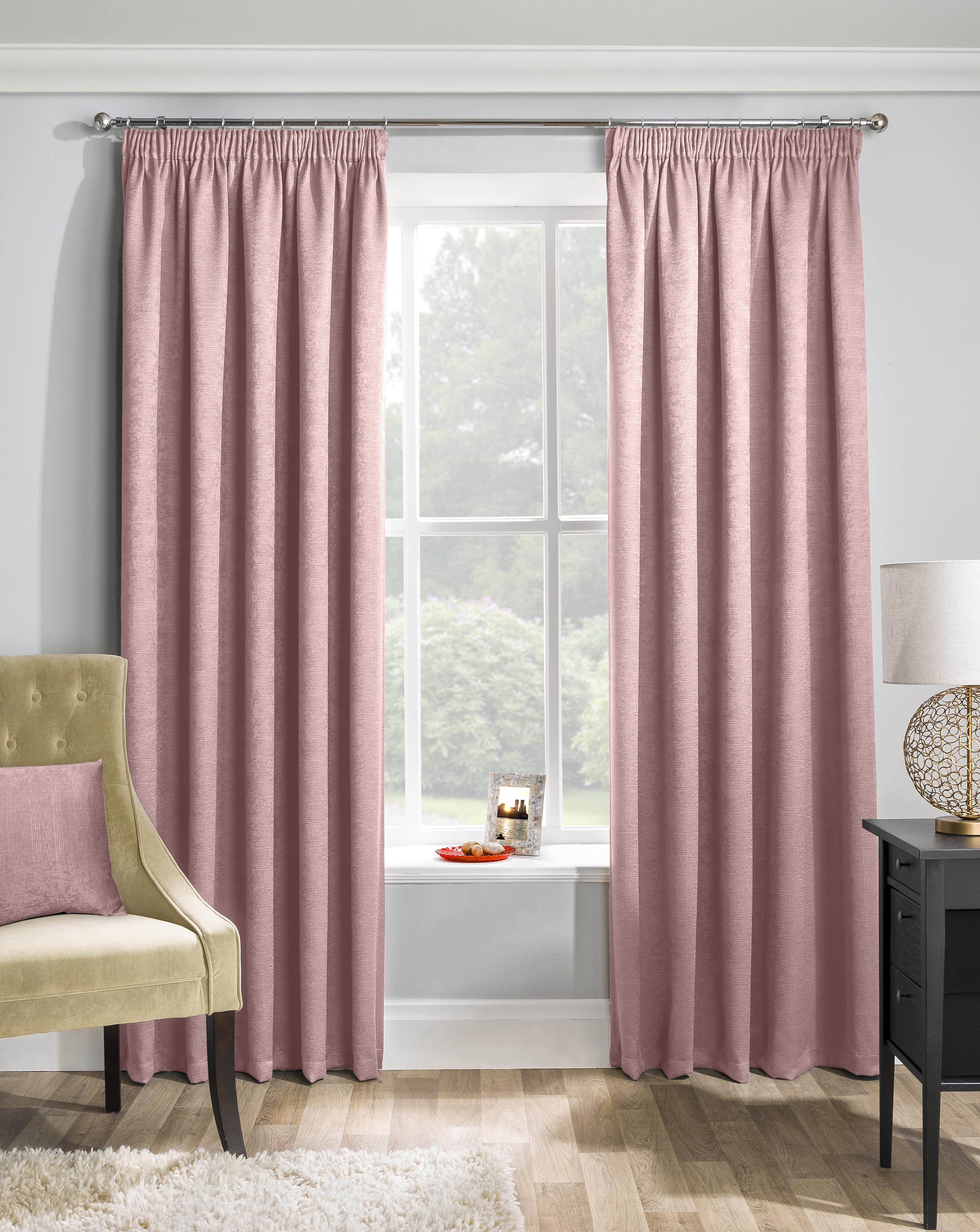 Enhanced Living Blush Matrix Pencil Pleat Thermal Curtain - Size 117 X 137Cm