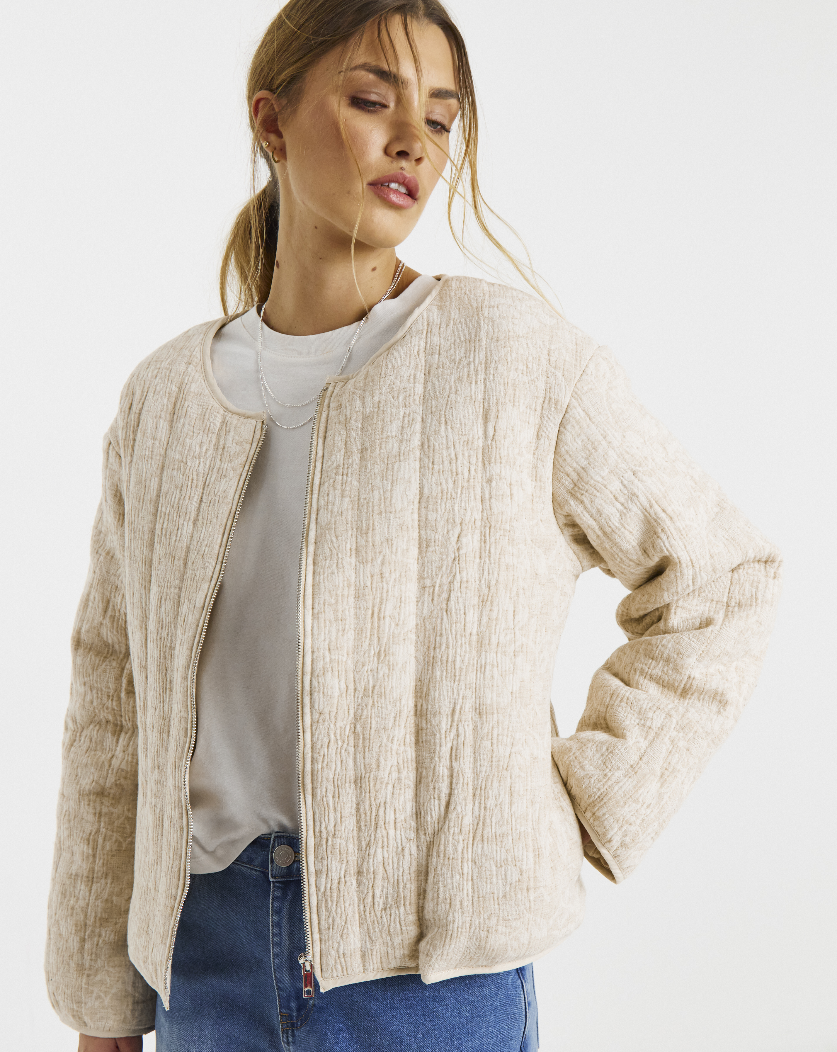 Floral Jacquard Collarless Jacket