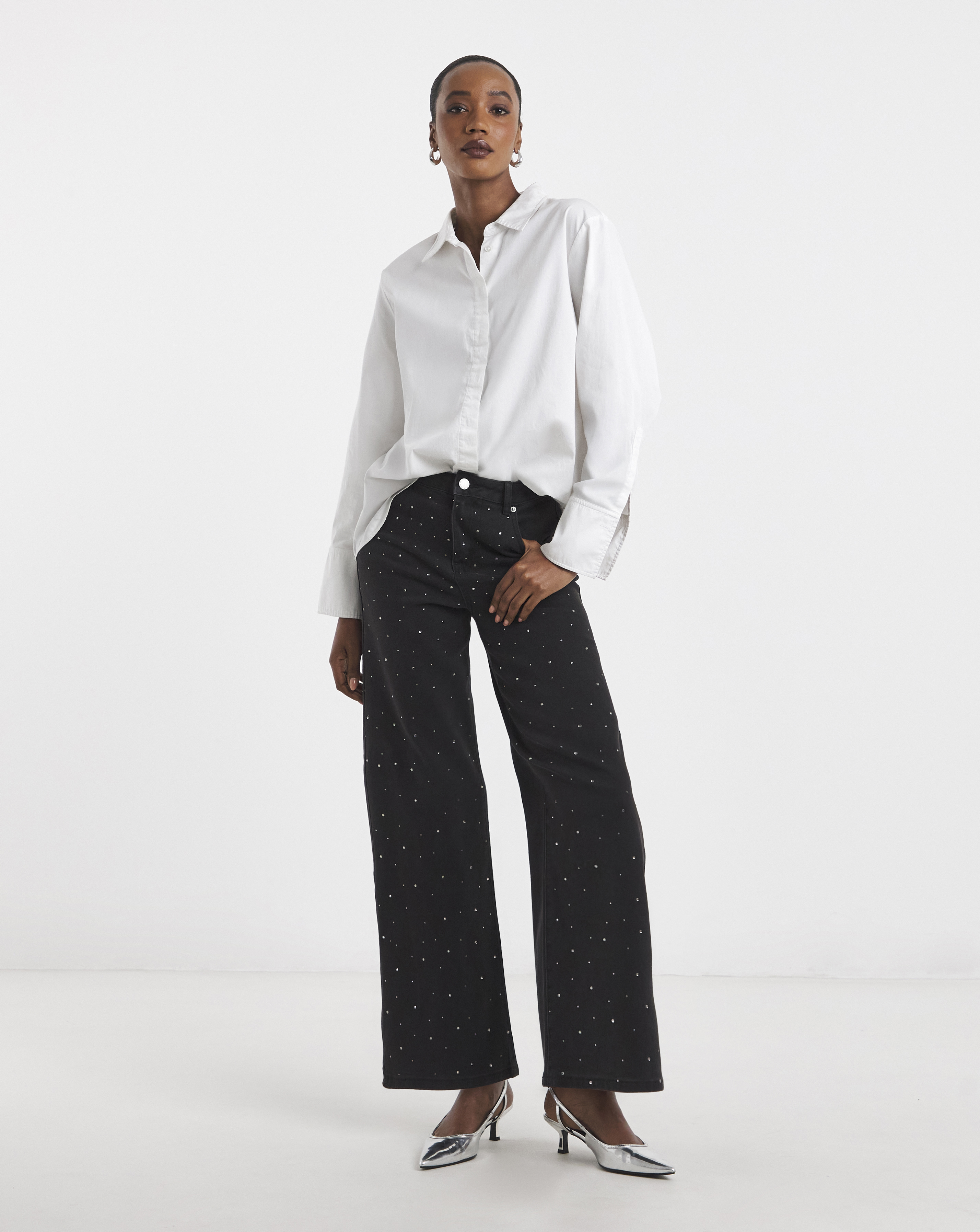 Black Embellished Wide Leg Jeans