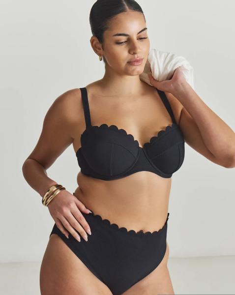 Scalloped Edge High Waist Bikini Bottoms